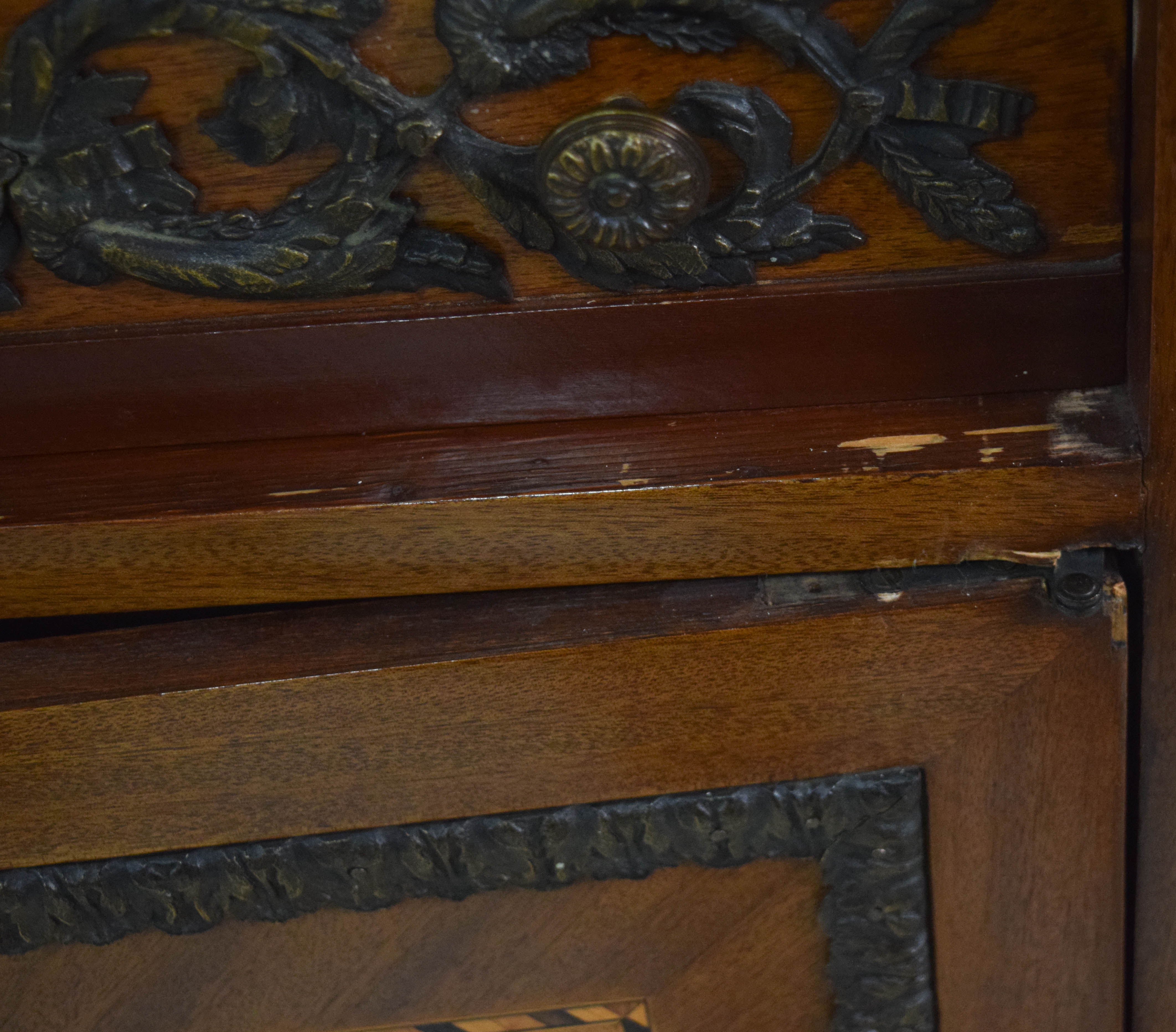 Napoleon III Style Marquetry and Marble Top Side Cabinet
