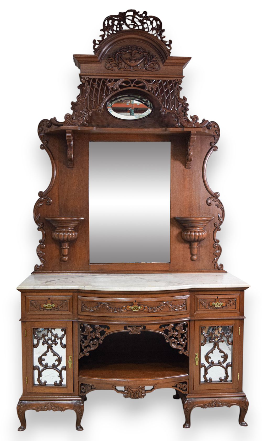 Lot 359: Monumental Victorian Marble Top Buffet with Mirrored Back