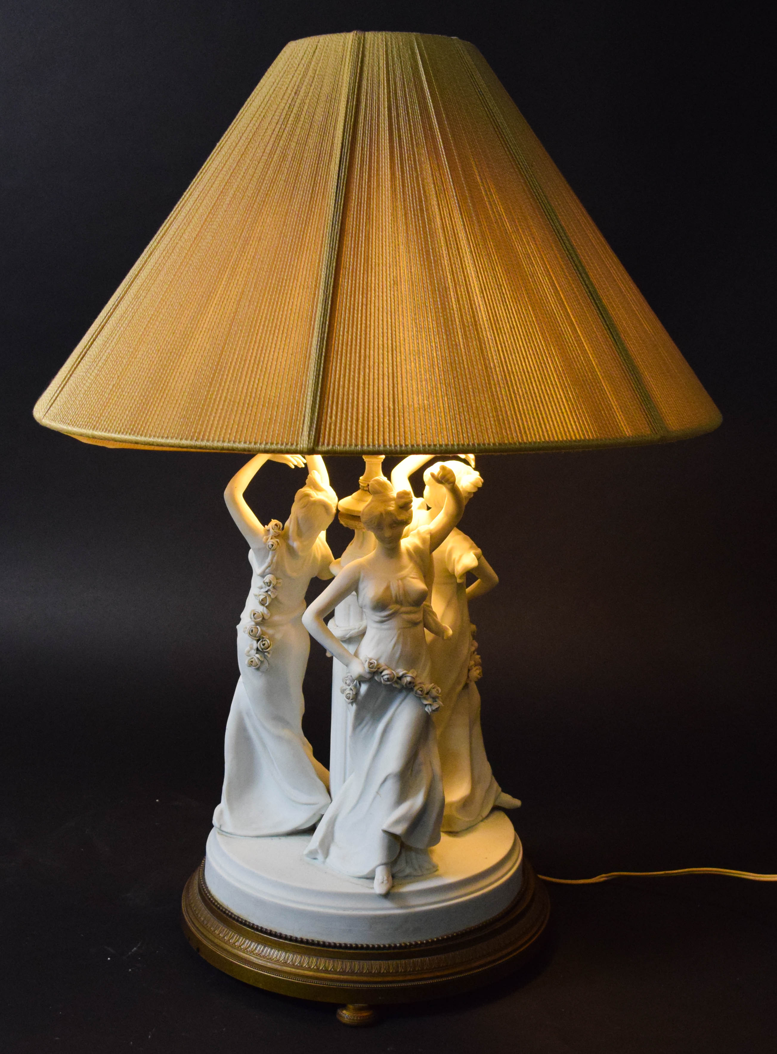 Large Art Nouveau Style Bisque Porcelain Figural Table Lamp