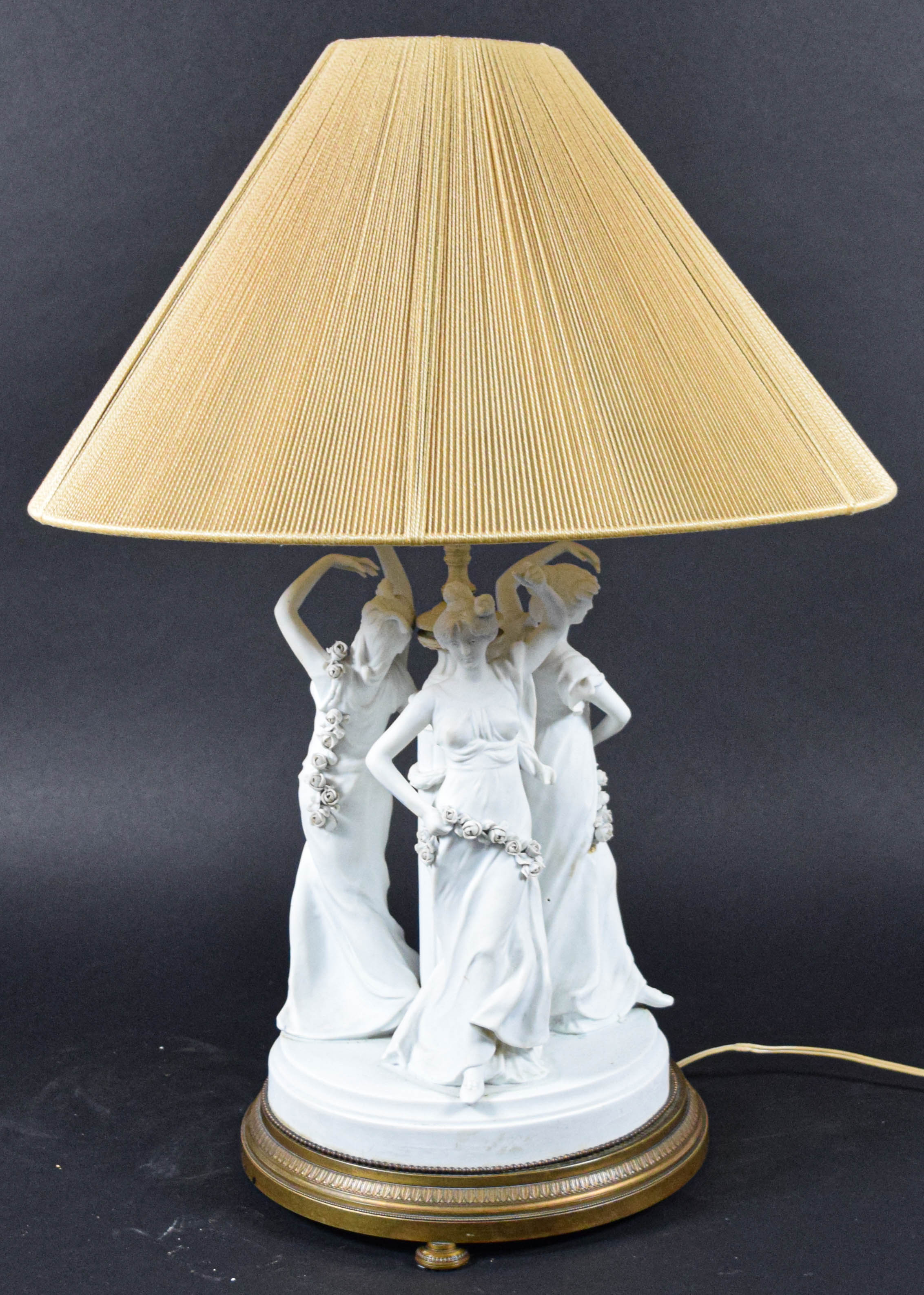 Large Art Nouveau Style Bisque Porcelain Figural Table Lamp