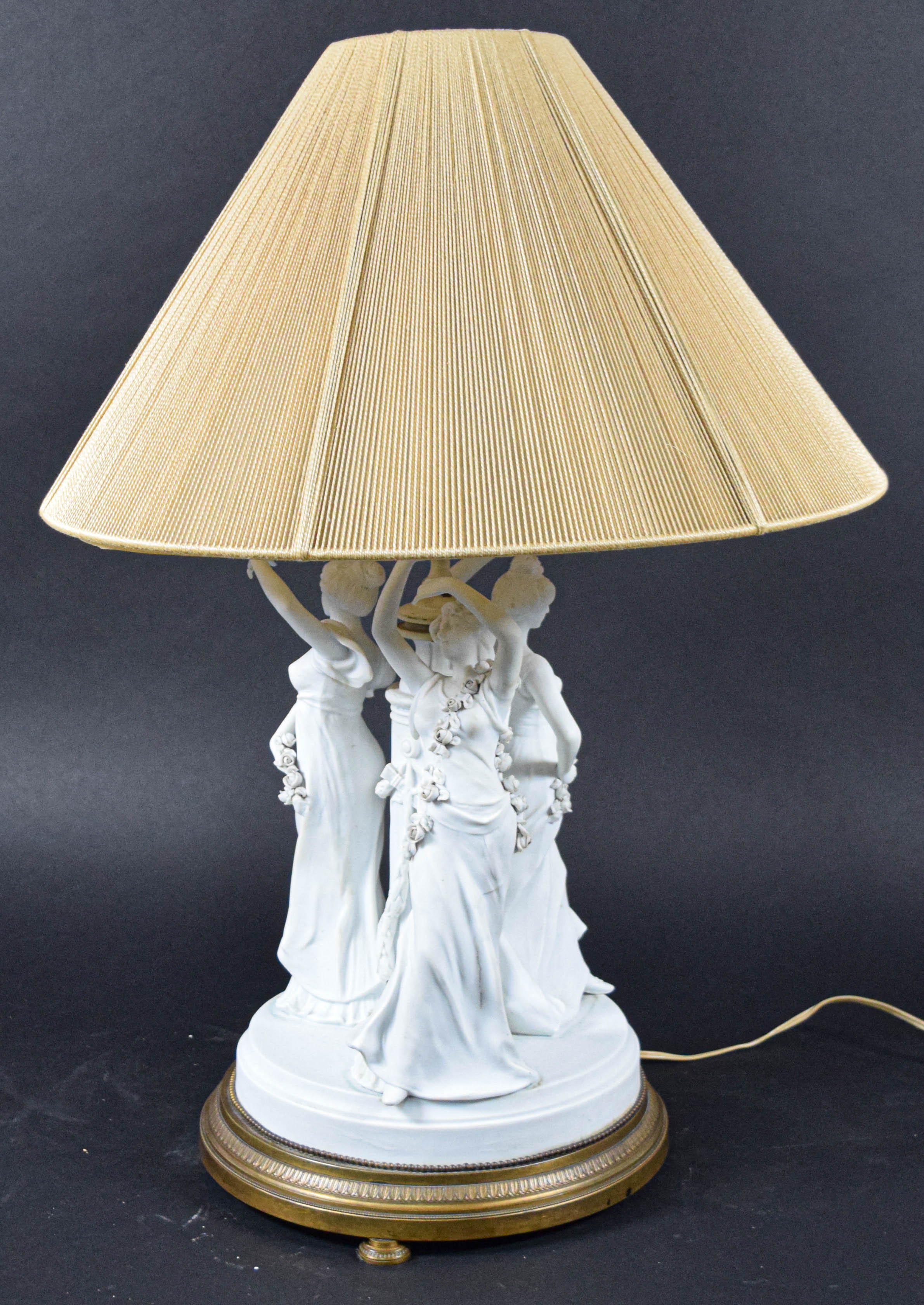 Large Art Nouveau Style Bisque Porcelain Figural Table Lamp