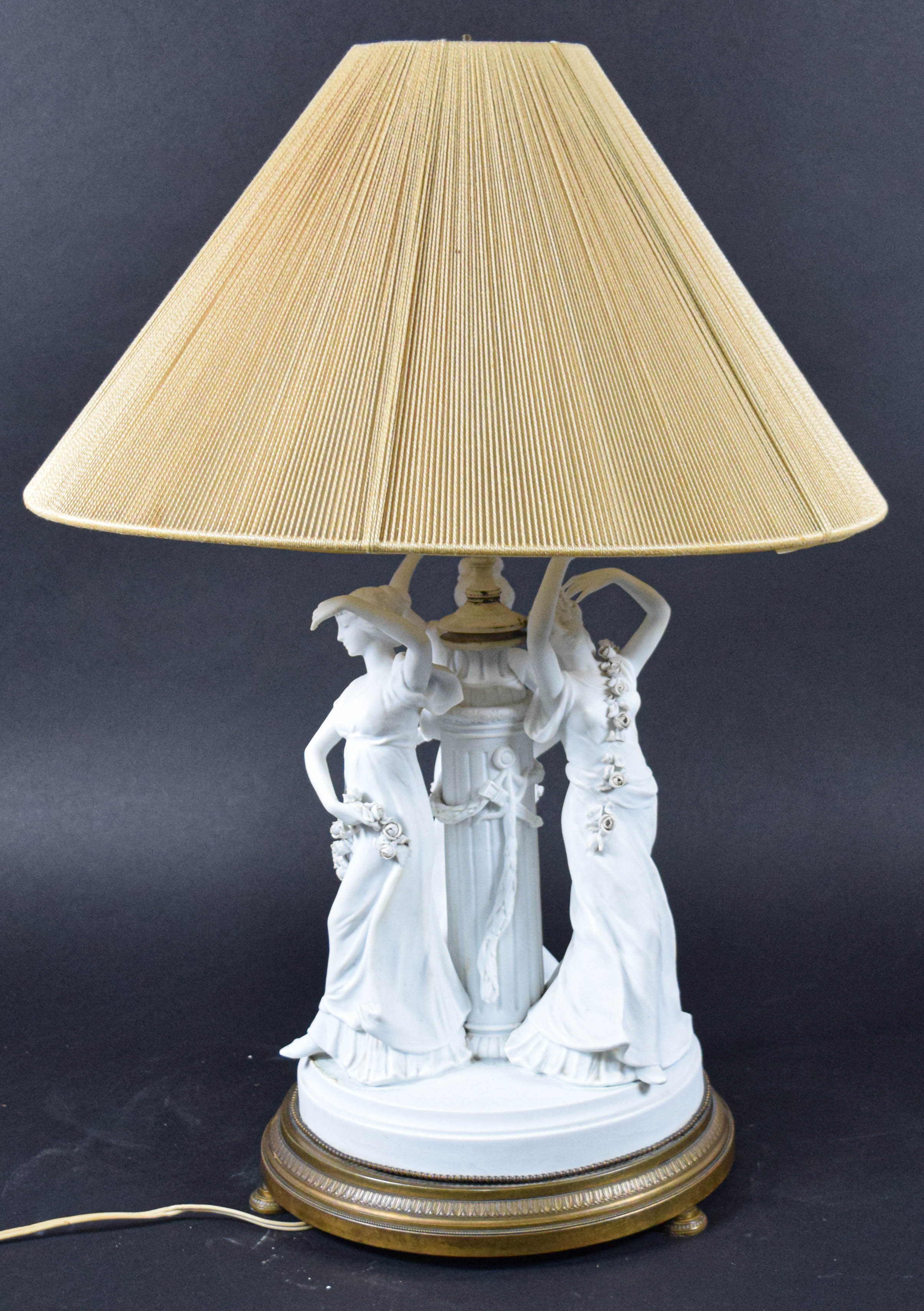 Large Art Nouveau Style Bisque Porcelain Figural Table Lamp