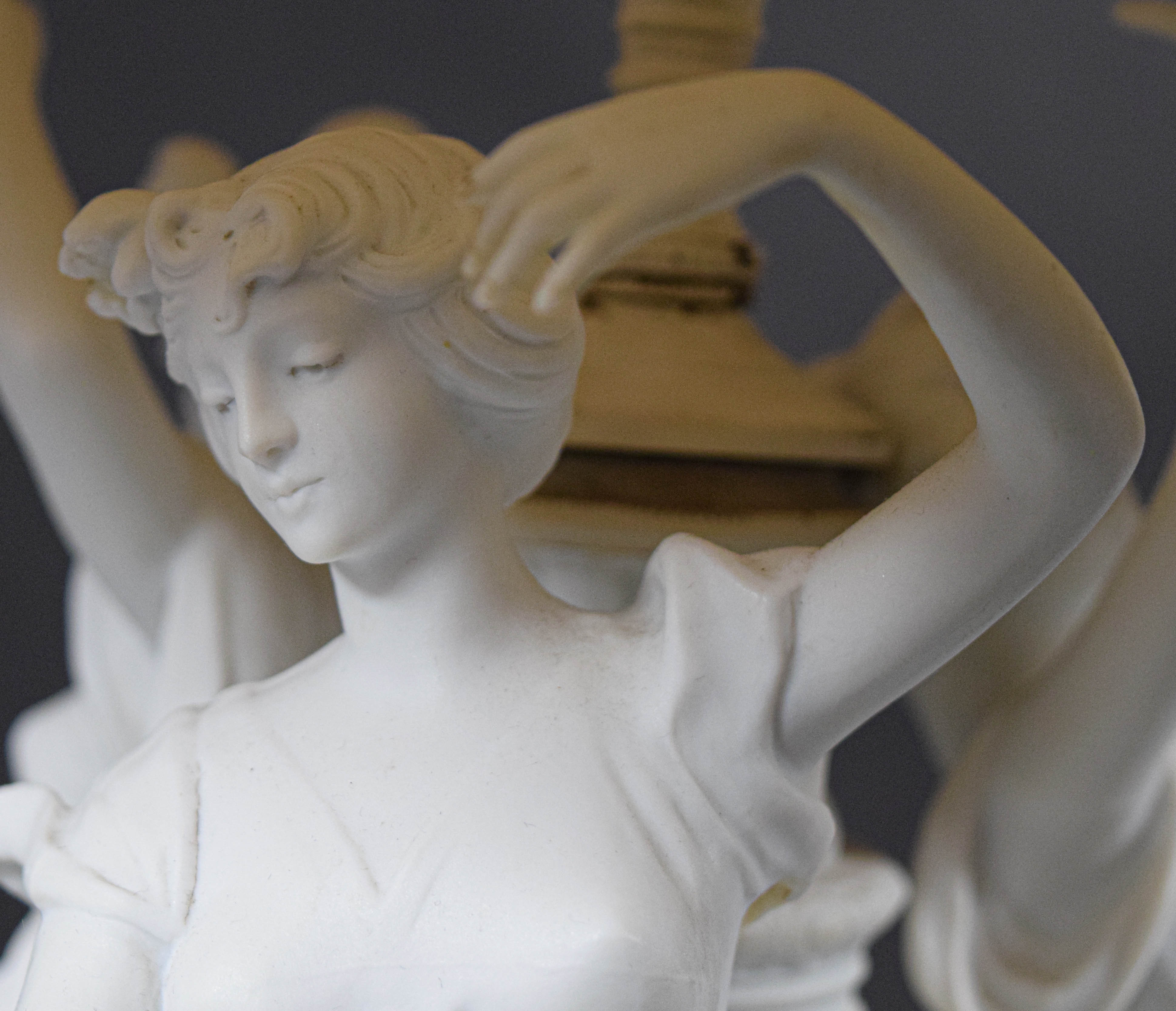 Large Art Nouveau Style Bisque Porcelain Figural Table Lamp
