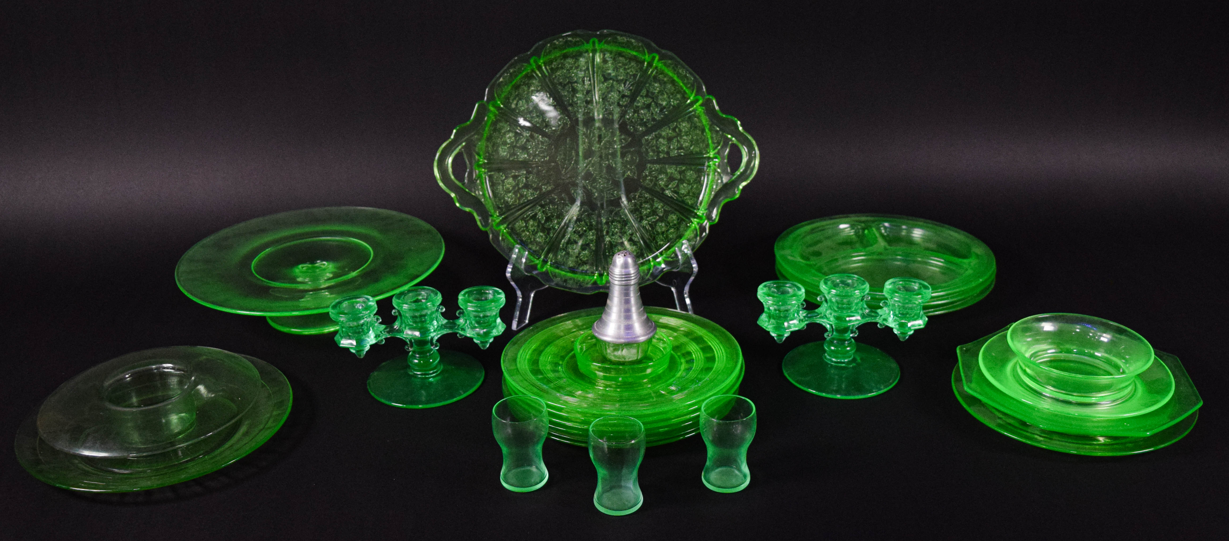 Collection of 20+ Pieces of Green Uranium Glass Tableware