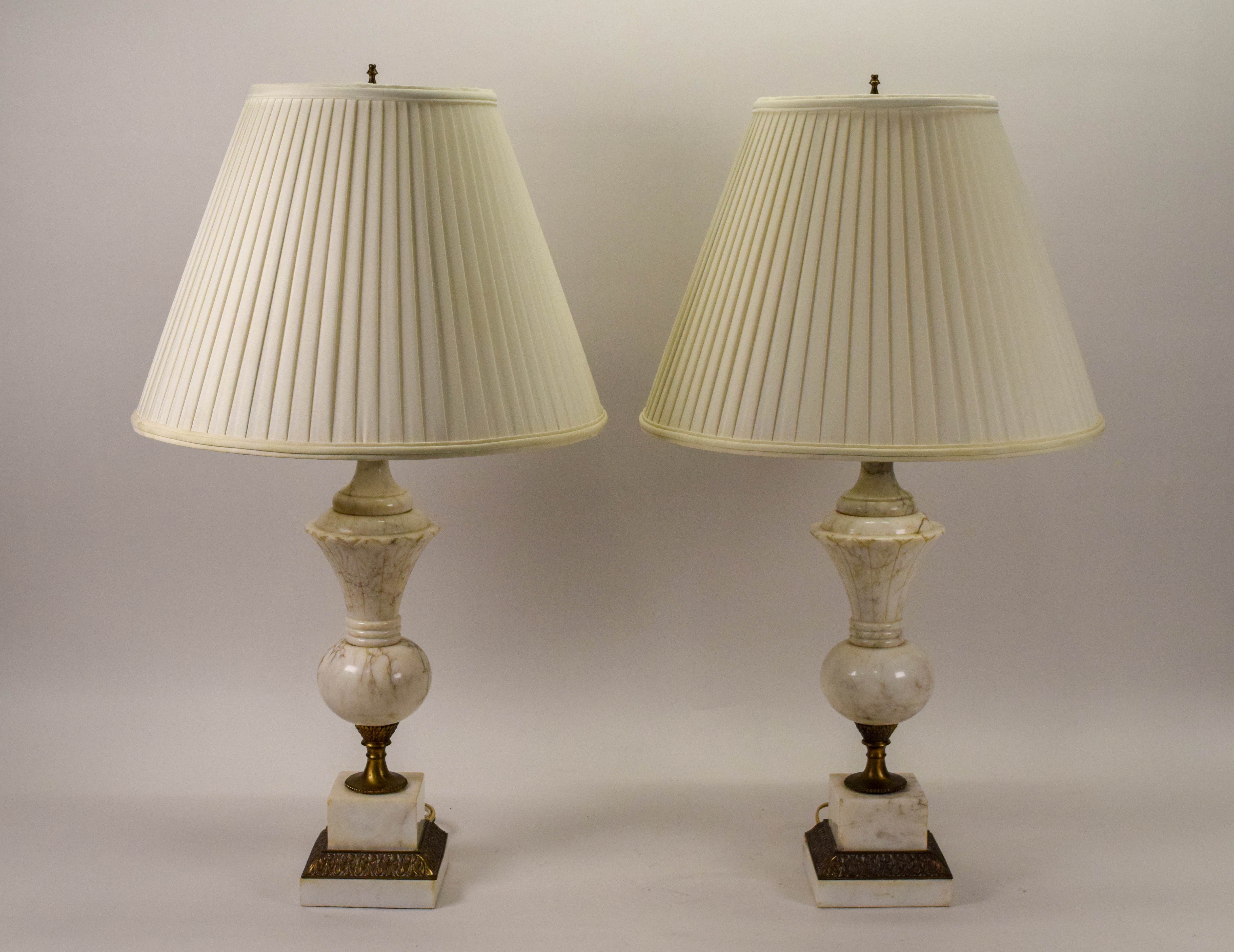A Pair of Neoclassical Carved Alabaster Table Lamps
