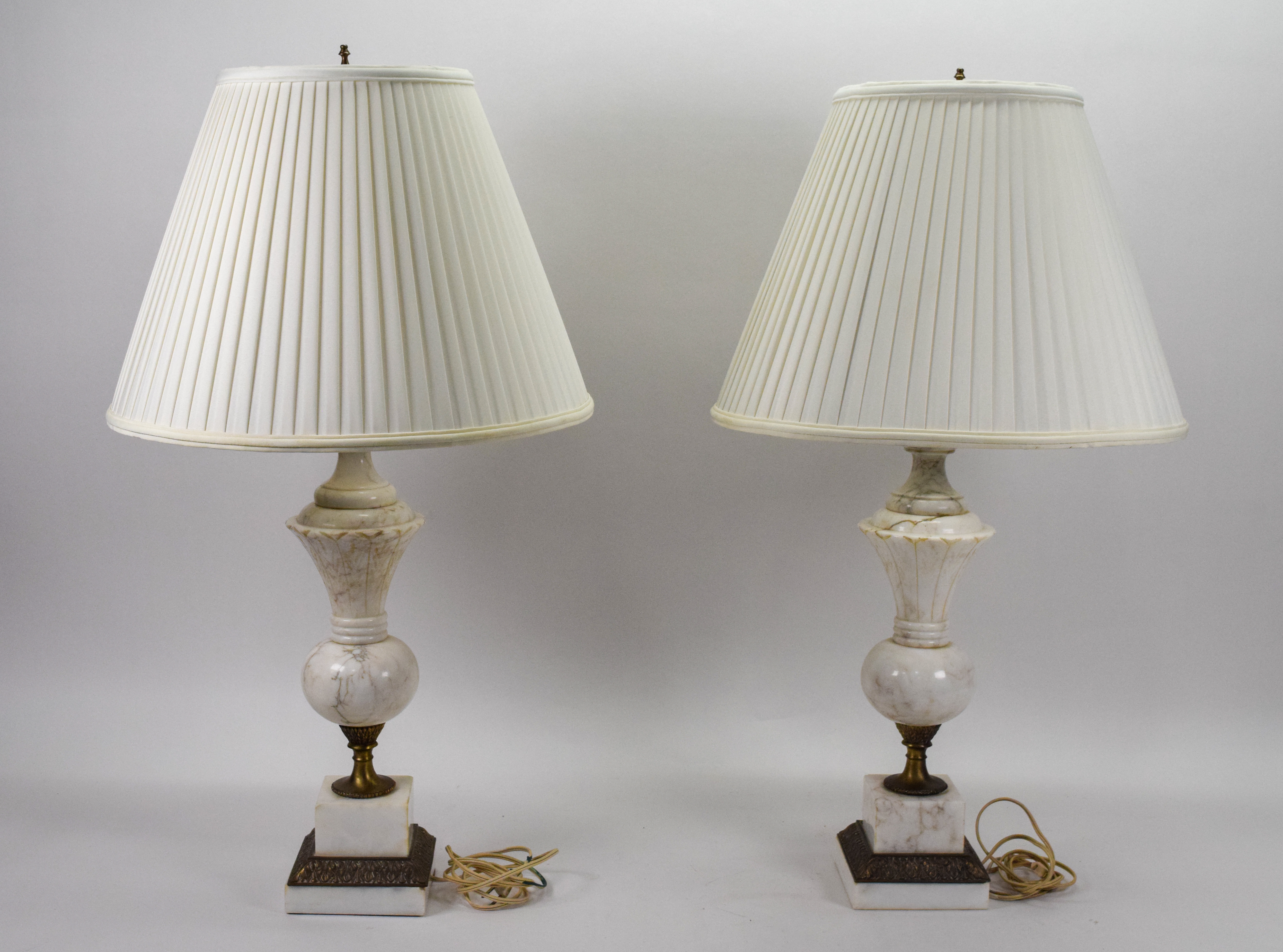 A Pair of Neoclassical Carved Alabaster Table Lamps