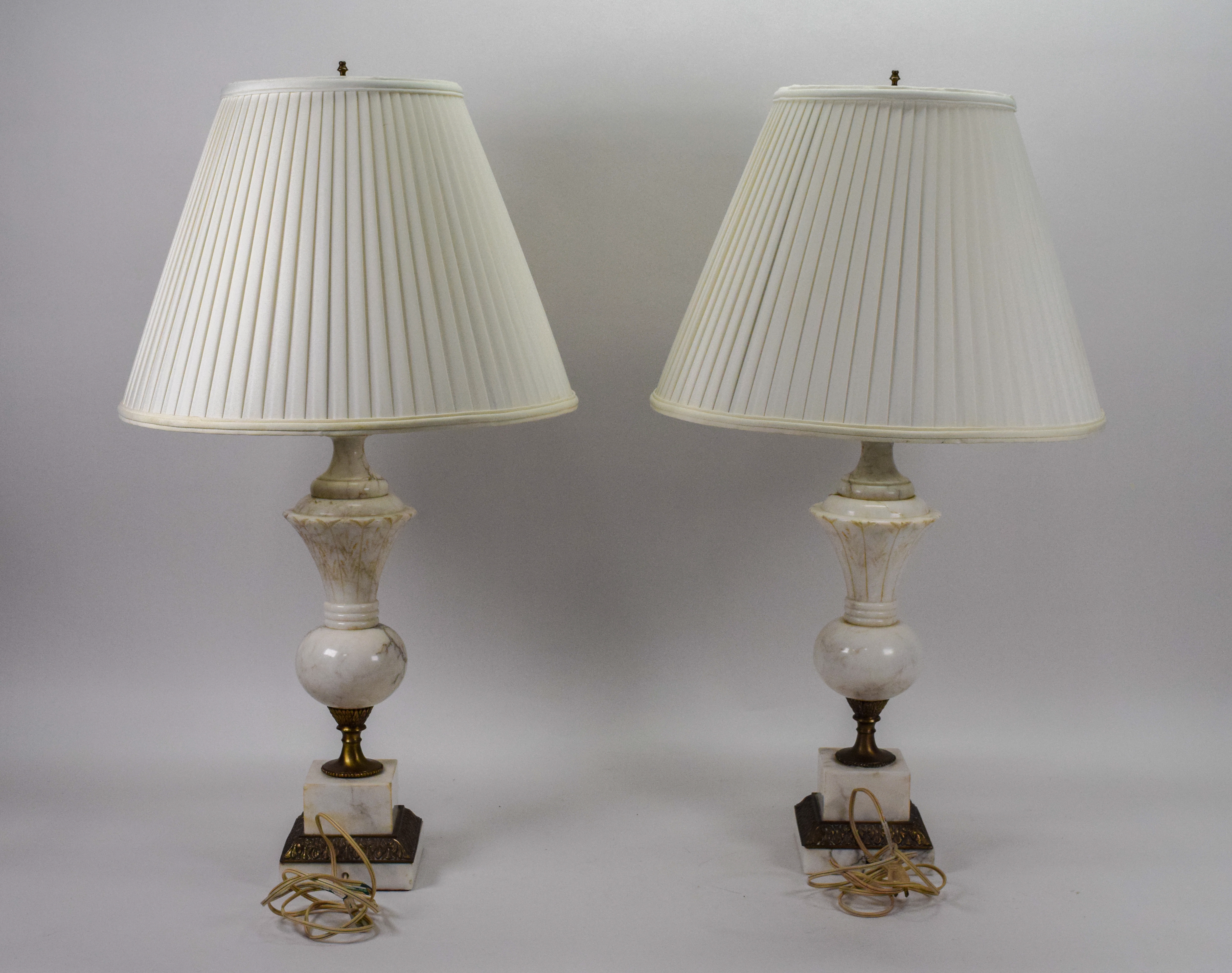 A Pair of Neoclassical Carved Alabaster Table Lamps