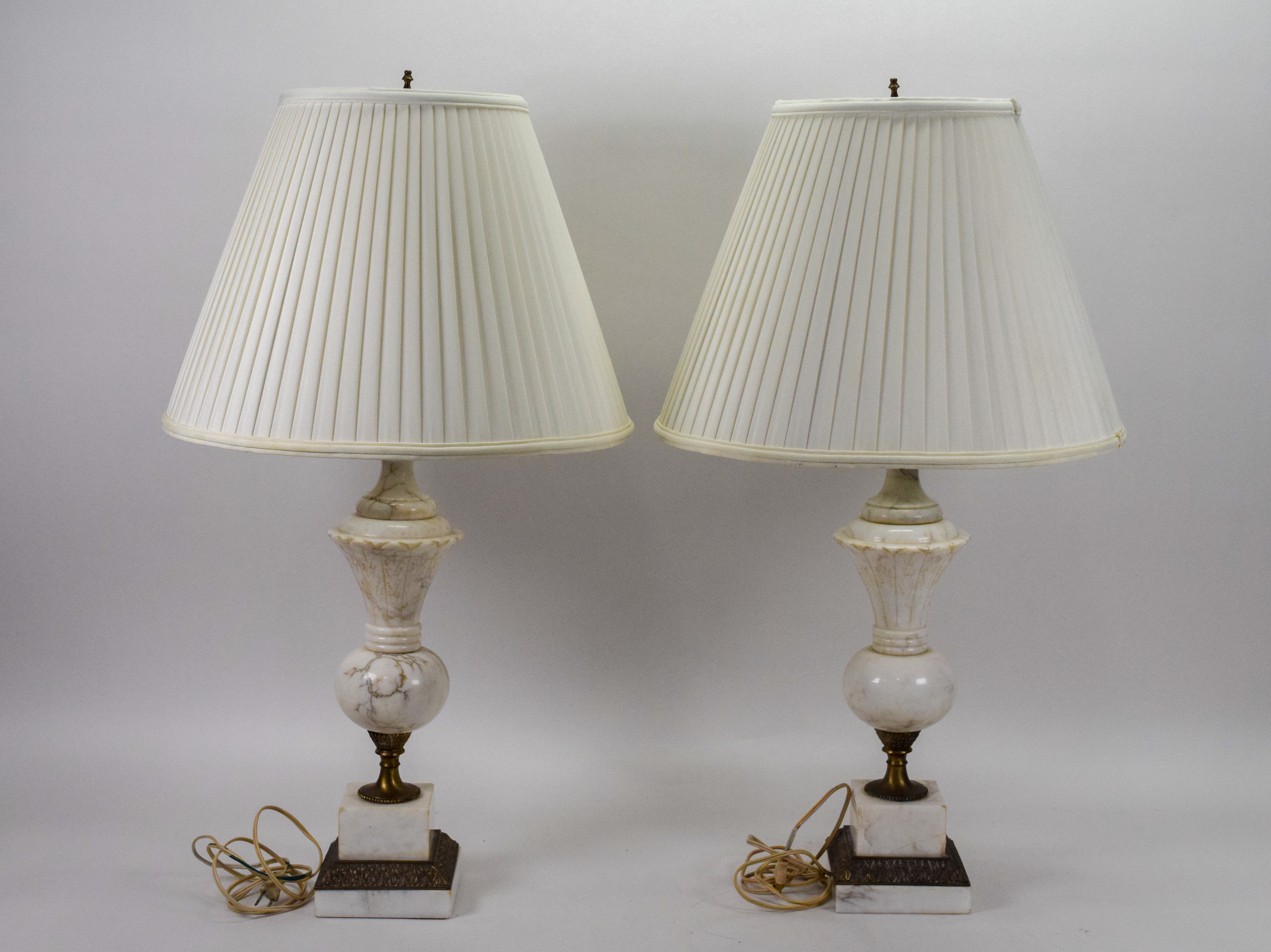 A Pair of Neoclassical Carved Alabaster Table Lamps
