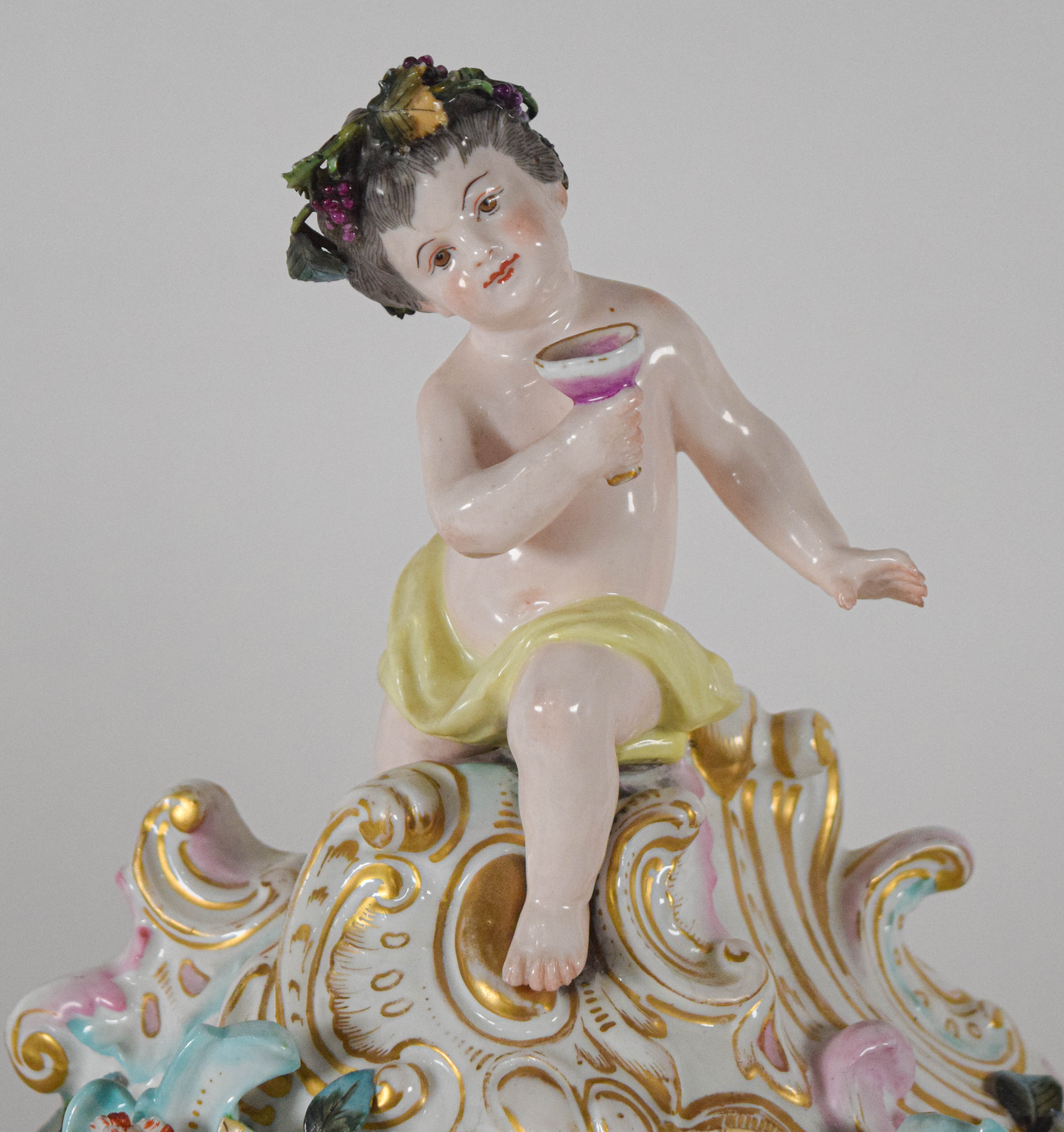 Meissen Four Seasons Mantel Clock and Candelabra Garniture