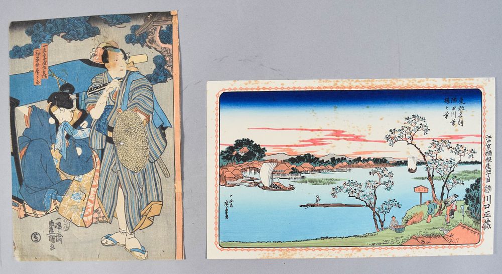 Lot 261: 2 Japanese Woodblock Prints (Utagawa Toyokuni III Original & Utagawa Hiroshige Adachi Reproduction)