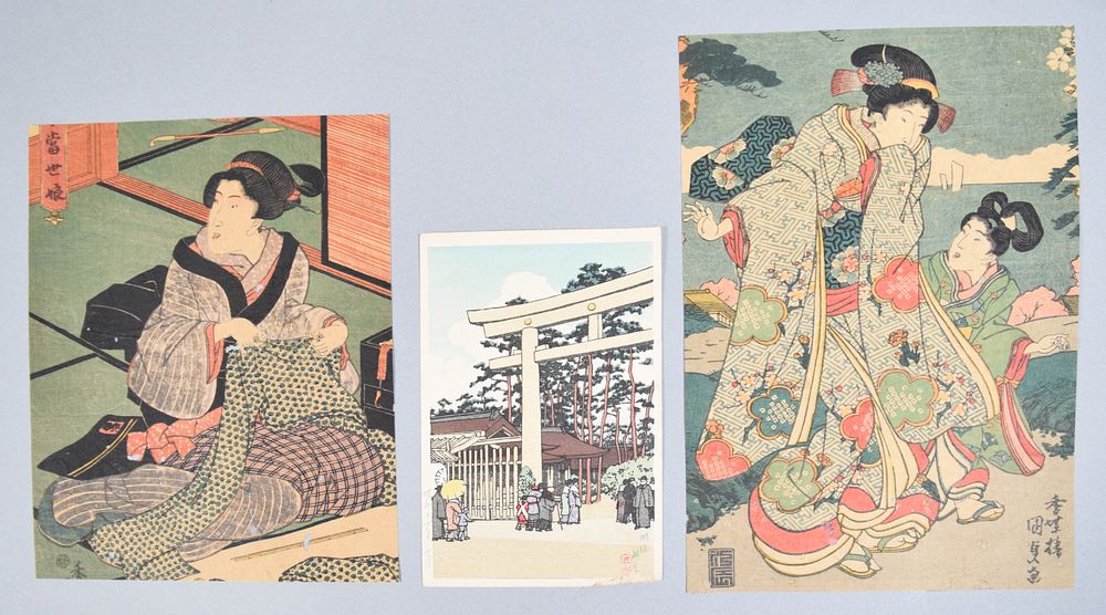 Lot 263: Group of 3 Japanese Woodblocks (Kochi-ro Kunisada & Kawase Hasui)