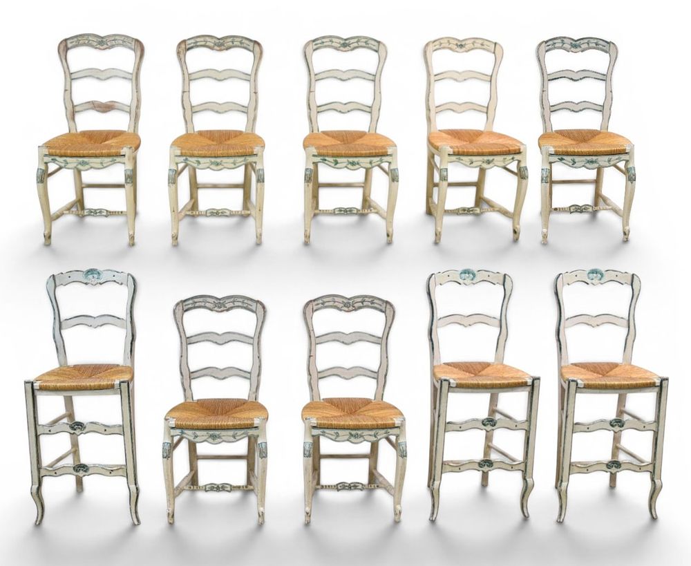 Lot 434: Set of 10 French Country Style Painted Chairs and Bar Stools