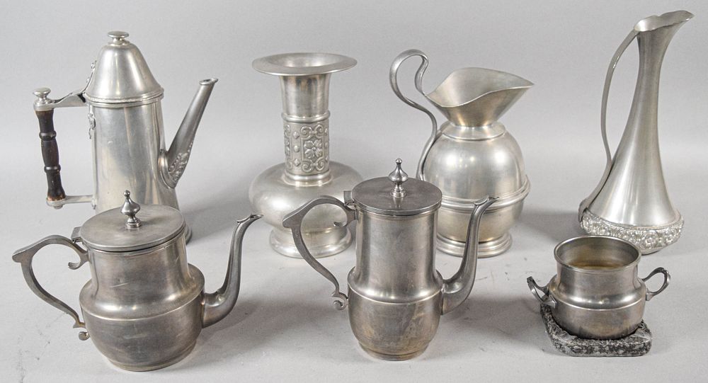 Lot 282: Collection of 7 Italian Apiemme and Mark-Identified Pewter Decorative Vessels