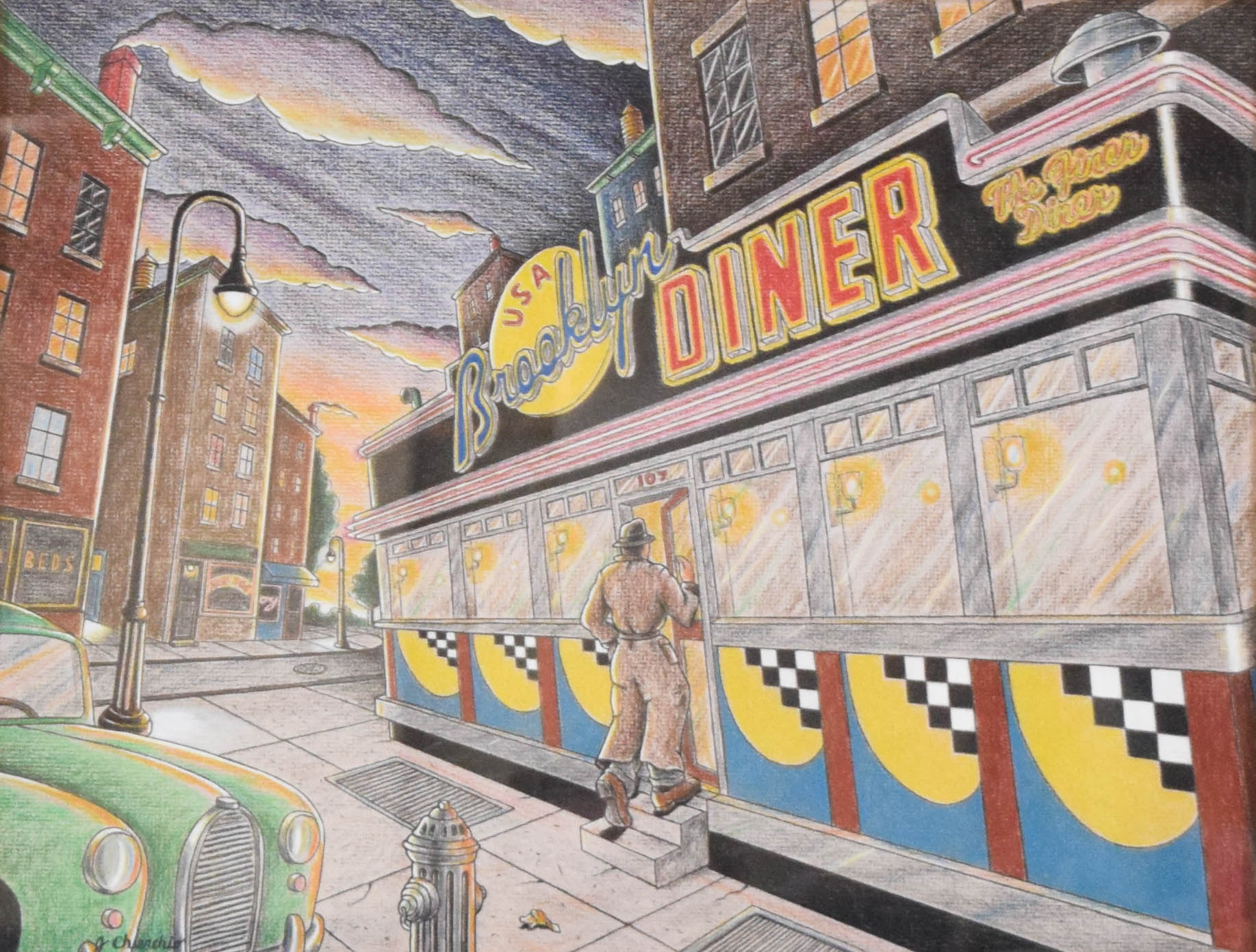 J. Chierchio Colored Pencil Drawing Brooklyn Diner
