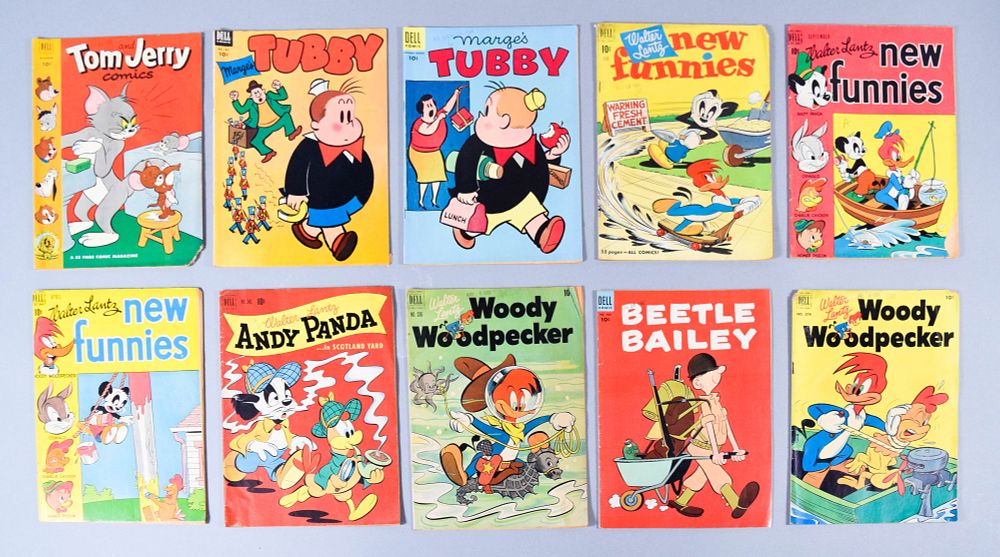 Lot 322: 10 Dell Early 1950s Newsprint Comic Books Tom and Jerry and Woody Woodpecker