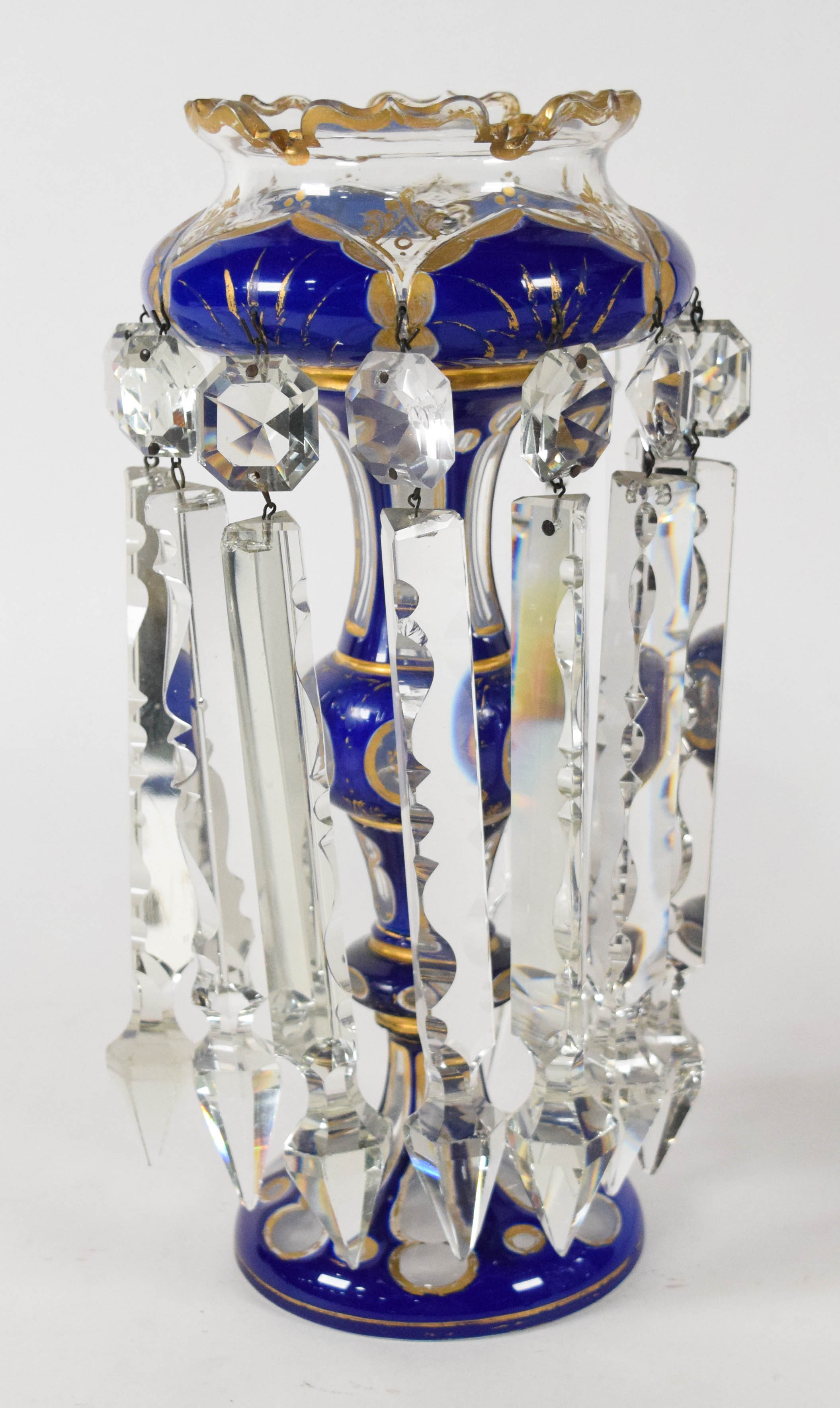 Pair of Bohemian Cobalt Blue Overlay Glass Lustres