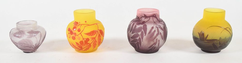 Lot 201: 4 Gallé Style Cameo Glass Vases