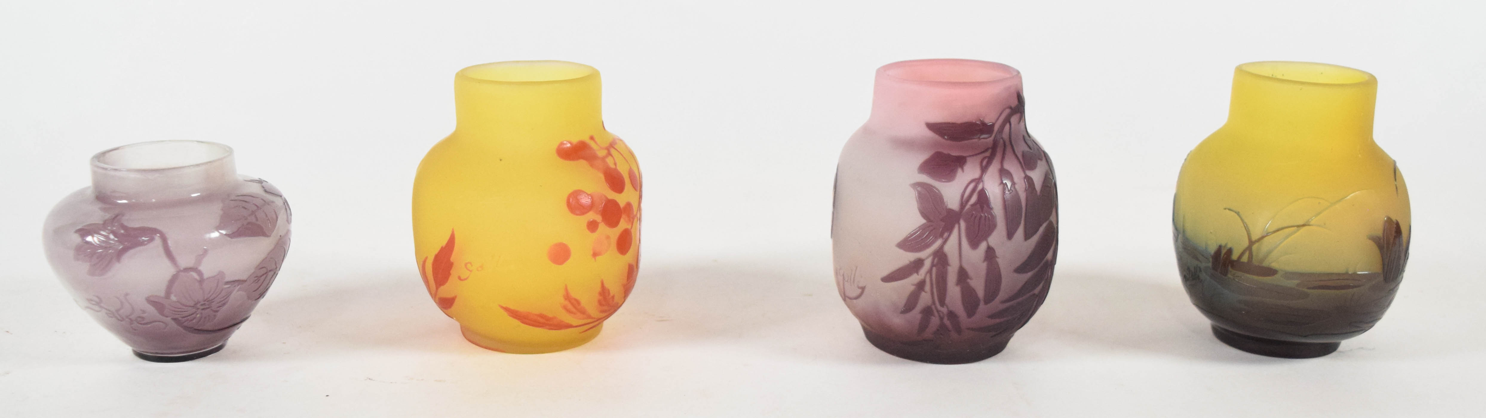 4 Gallé Style Cameo Glass Vases