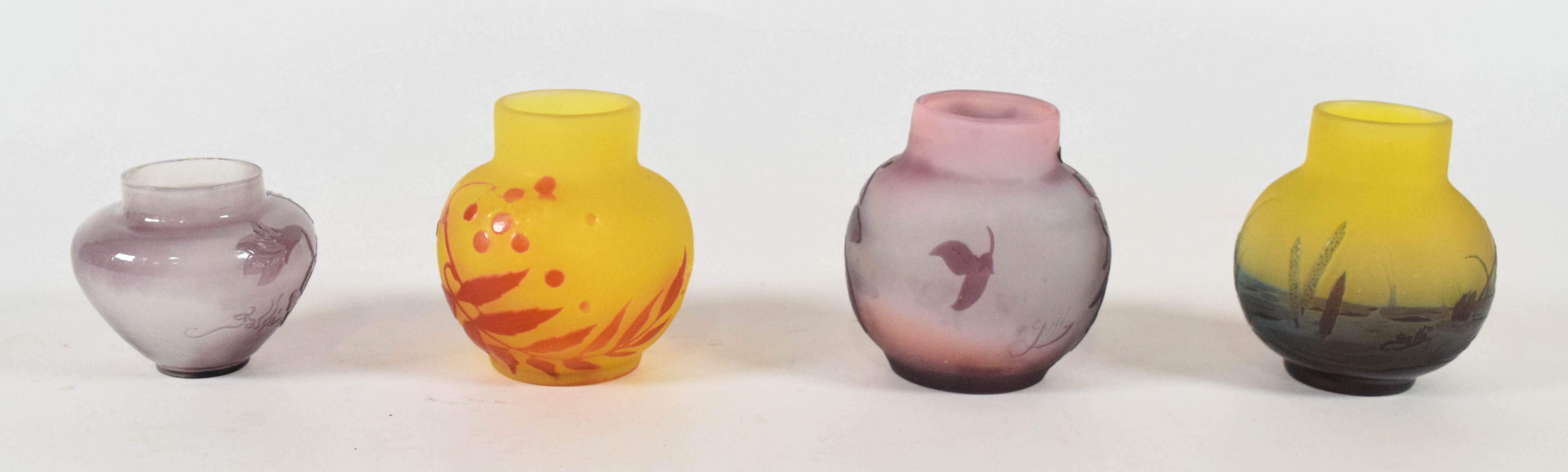 4 Gallé Style Cameo Glass Vases