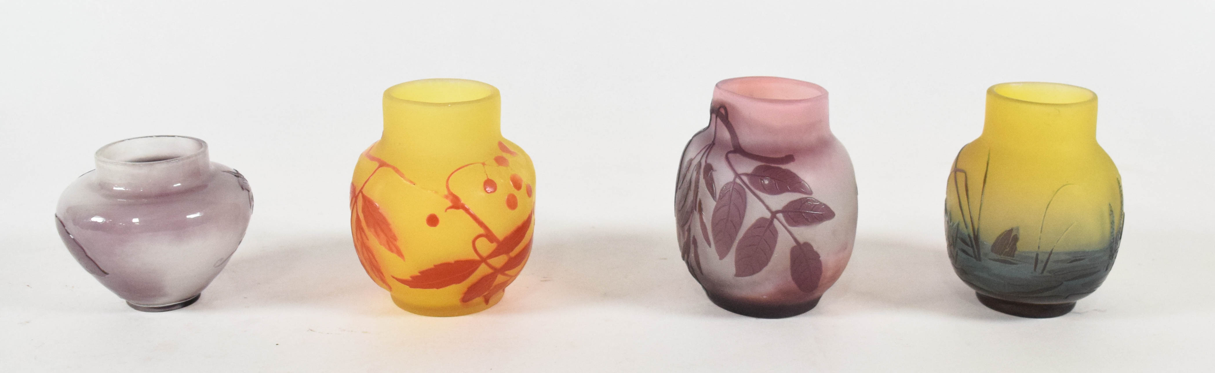 4 Gallé Style Cameo Glass Vases