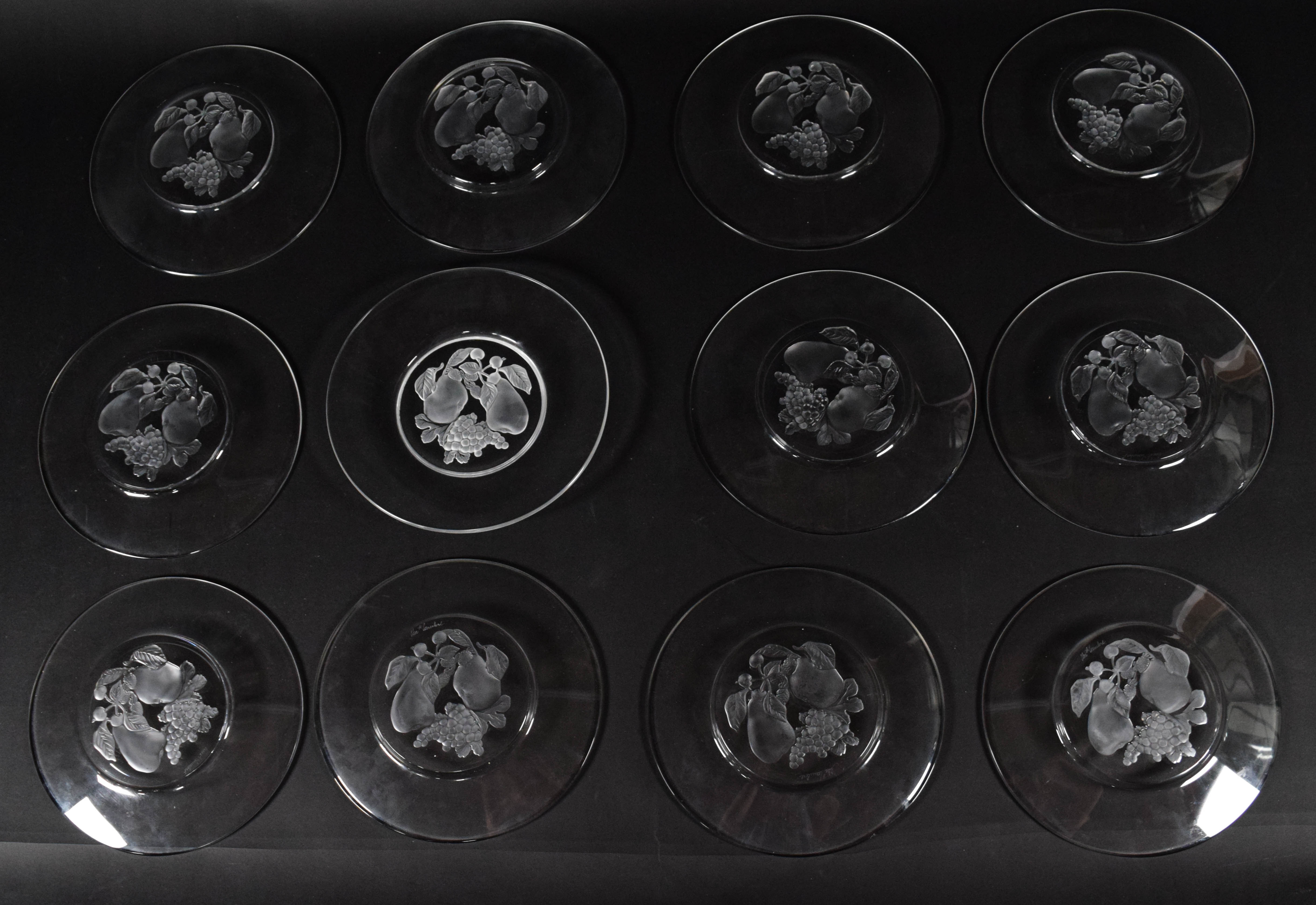 Set of 12 Val Saint Lambert Crystal Dessert Plates