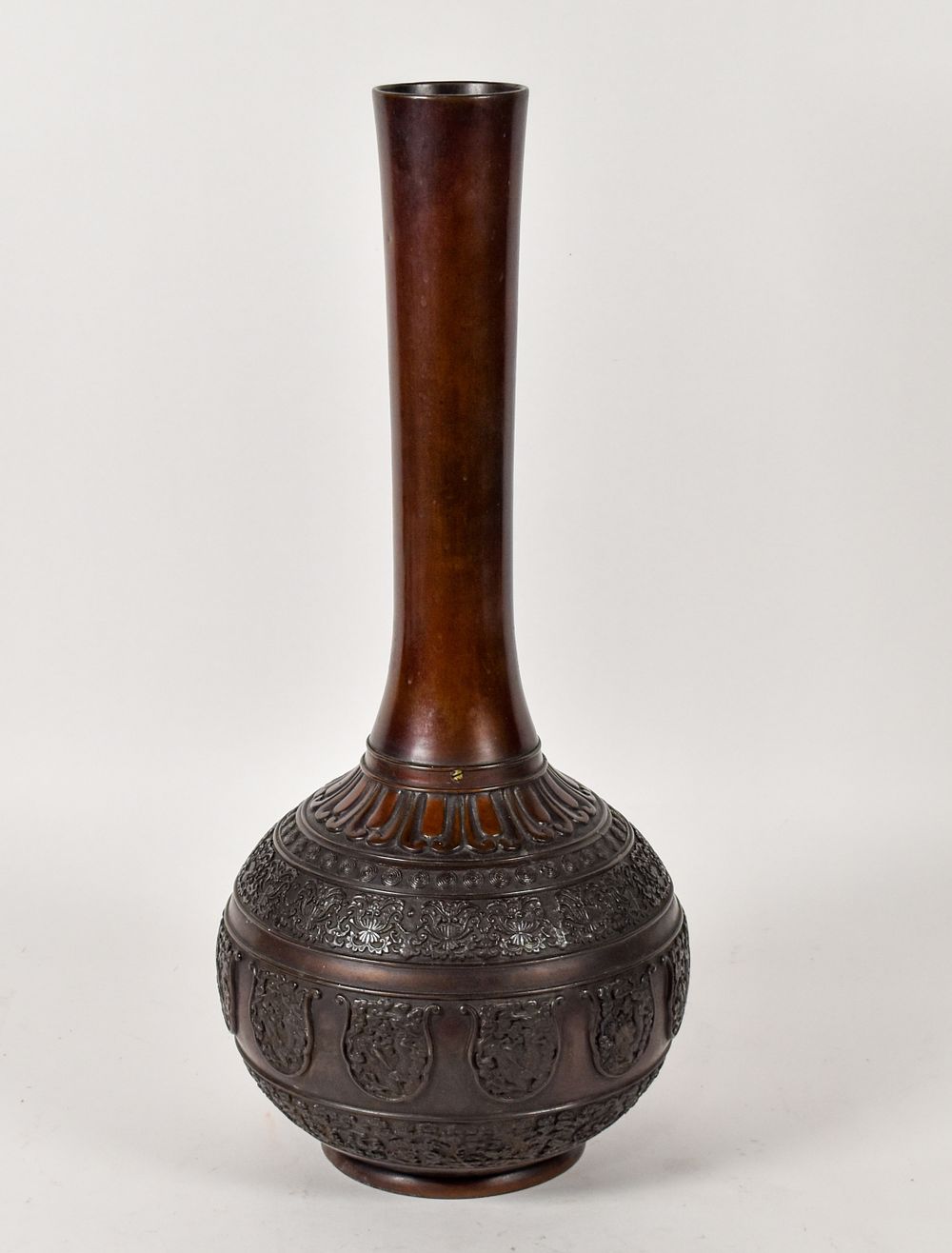 Lot 249: Meiji Period Japanese Bronze Relief Decorated Vase