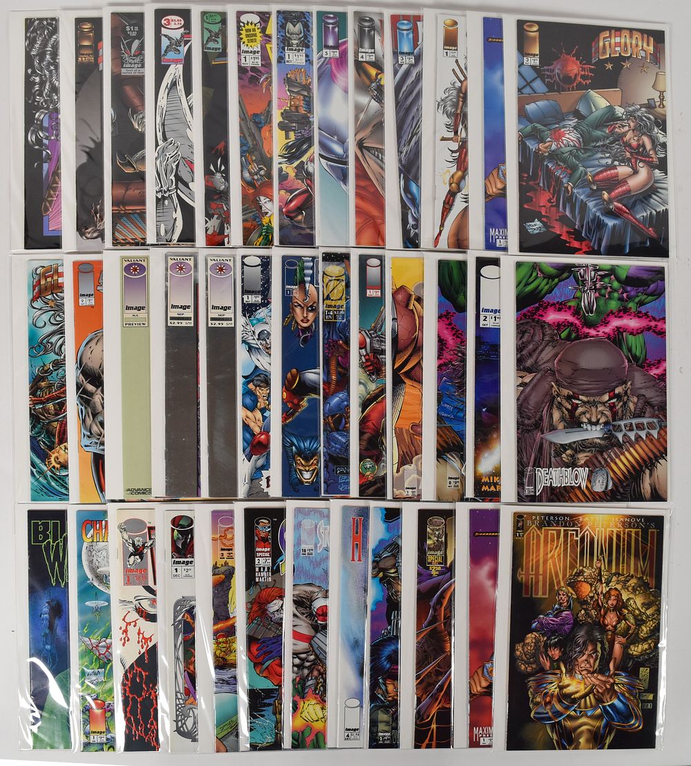 Lot 338: 38 Image and Valiant 1990s Paper Comic Books Including Angela 1
