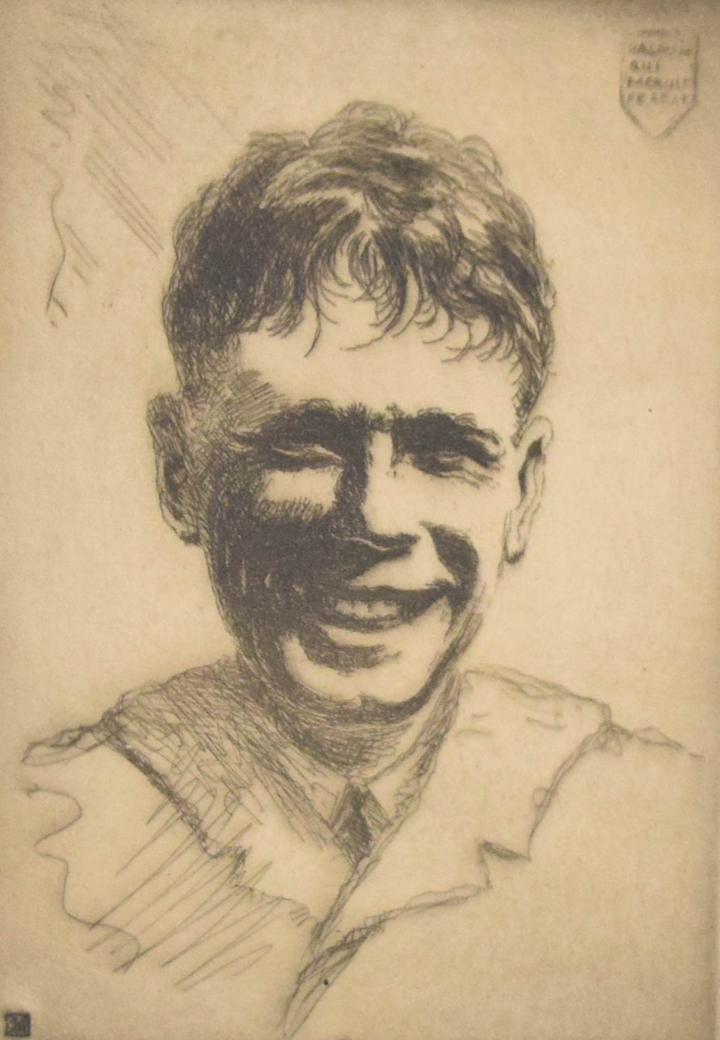 Signed Hoppe Etching Charles Lindbergh Portrait