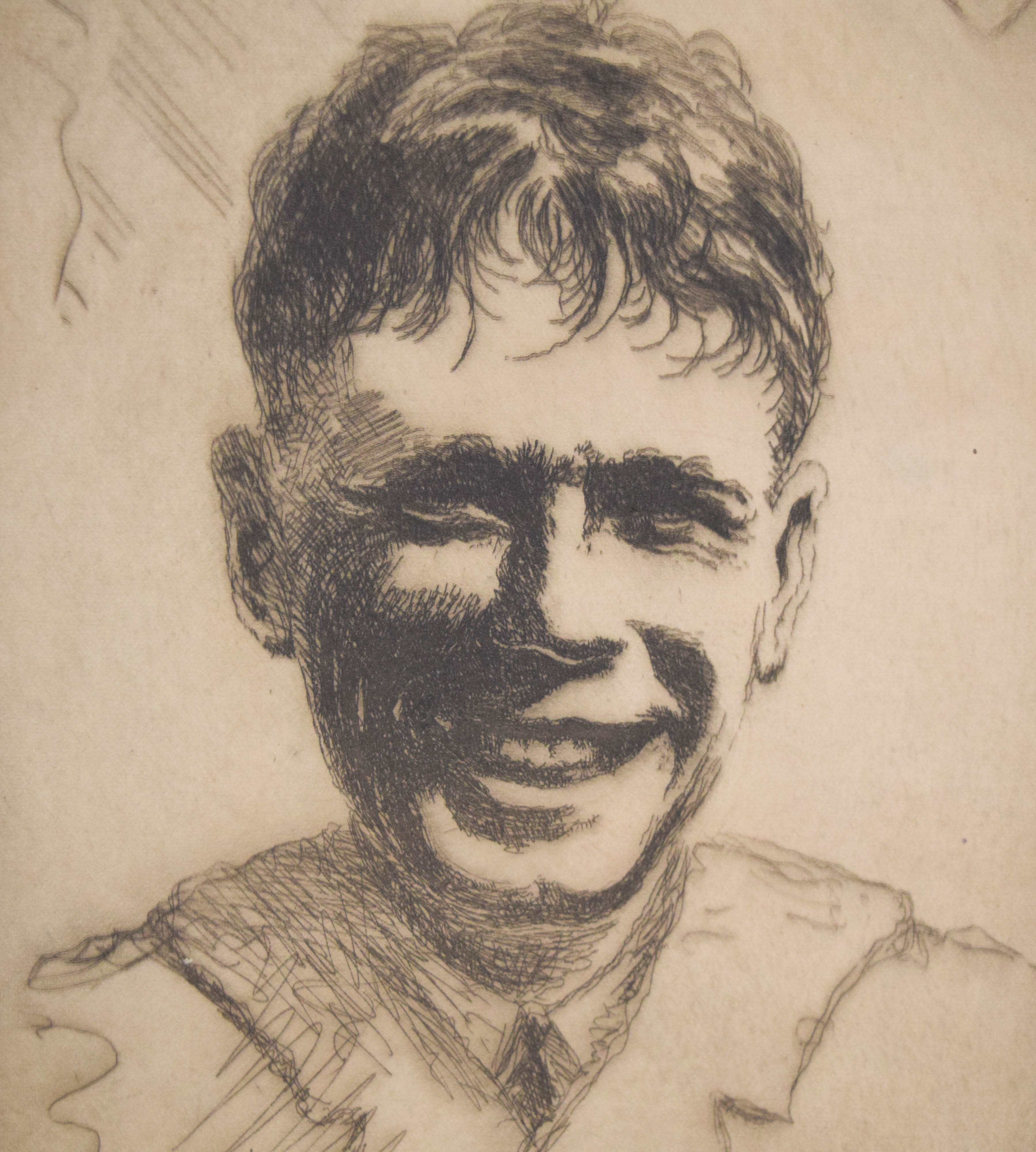 Signed Hoppe Etching Charles Lindbergh Portrait