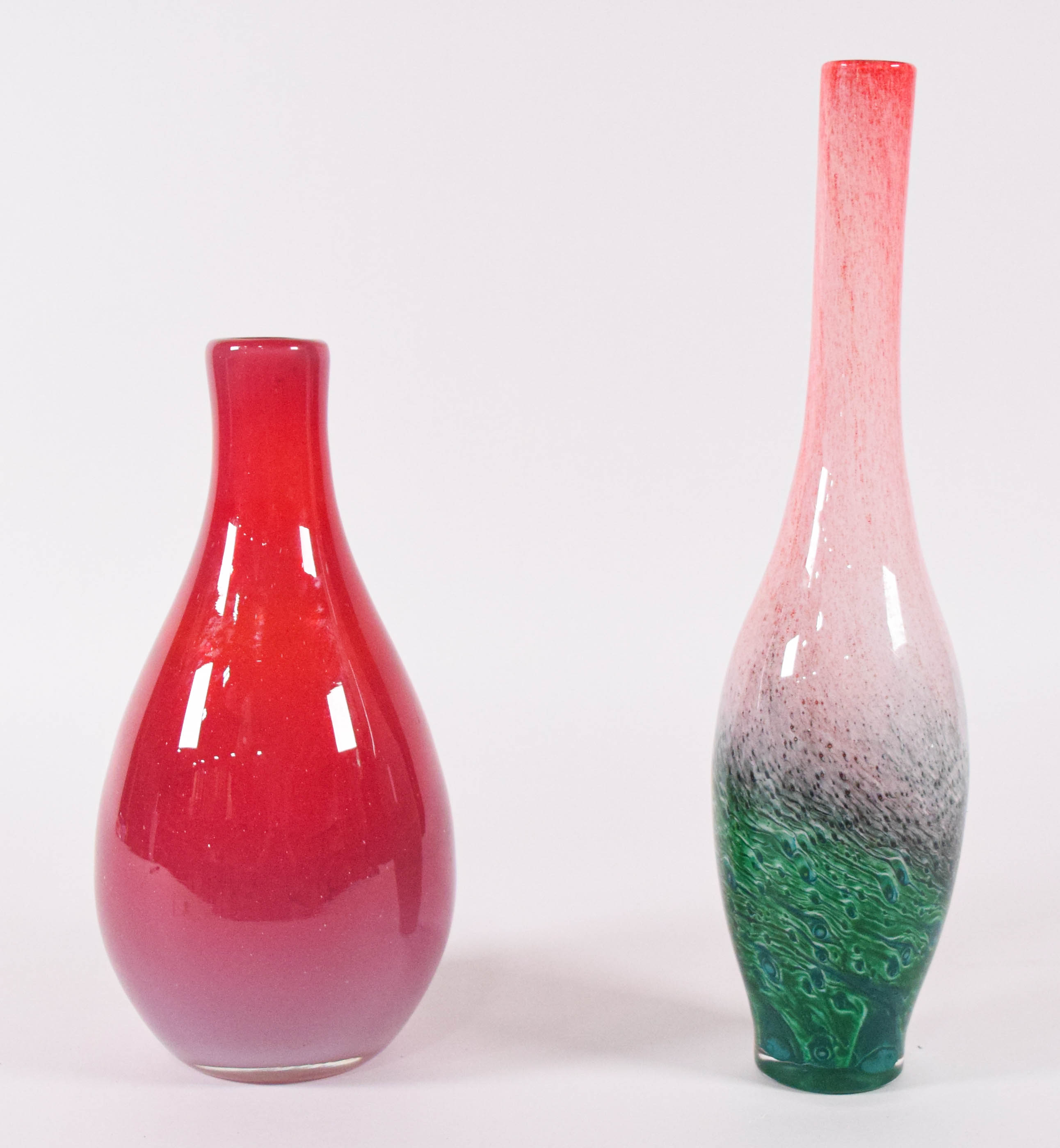 Pair of Large Hand-Blown Murano Style Art Glass Vases