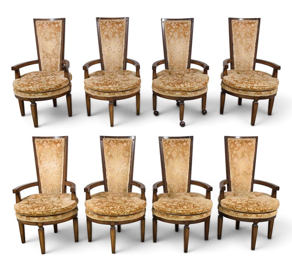 Lot 425: Set of 8 Louis XVI Style High Back Upholstered Armchairs
