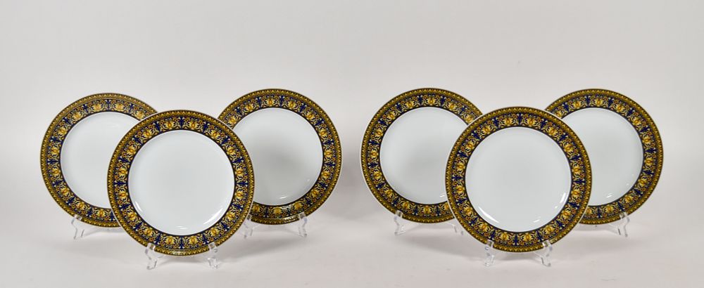 Lot 210: Set of 6 Versace Rosenthal Porcelain Medusa Blue Plates