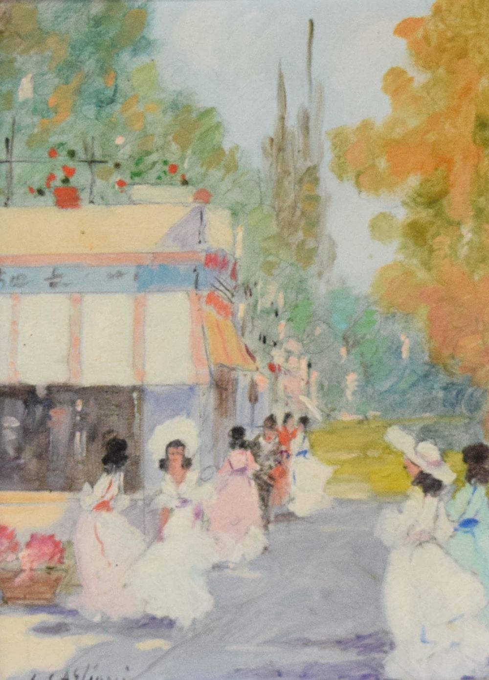 Lot 402: Luigi Cagliani Oil on Canvas Parisian Street Scene