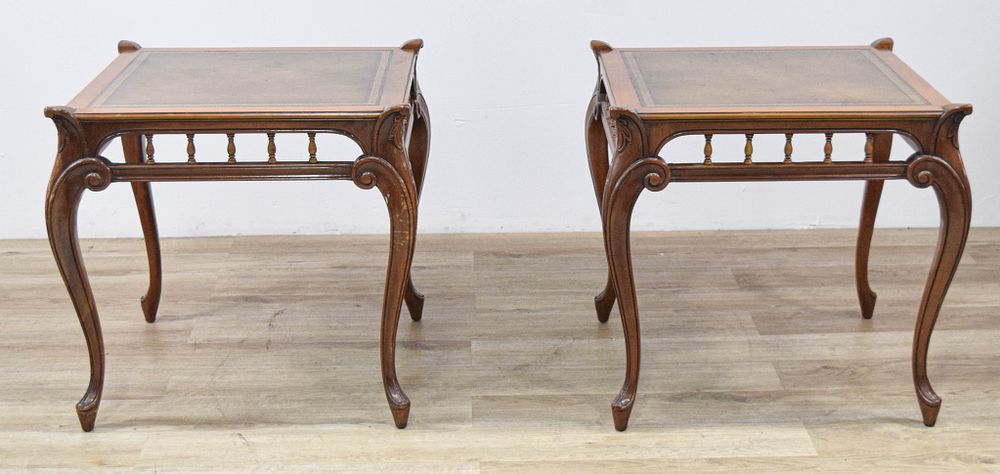 Lot 430: Pair of Weiman French Provincial Style Wood and Leather Side Tables