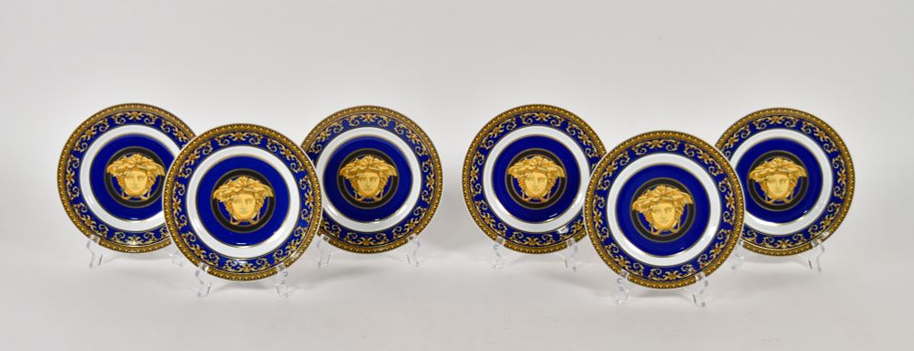 Lot 211: Set of 6 Versace Rosenthal Porcelain Medusa Blue Salad Plates