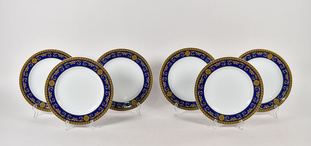 Lot 209: Set of 6 Versace Rosenthal Porcelain Medusa Blue Dinner Plates
