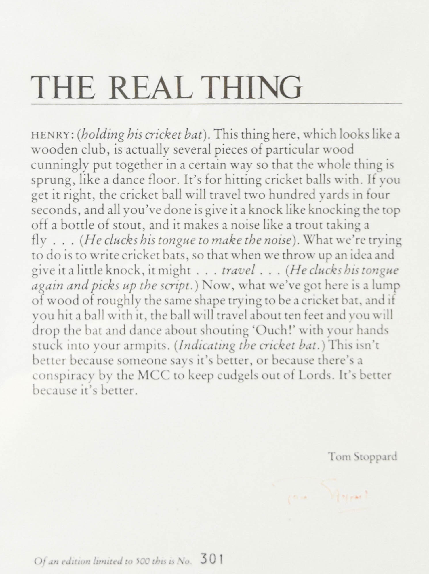 Tom Stoppard Signed Limited Edition Print The Real Thing