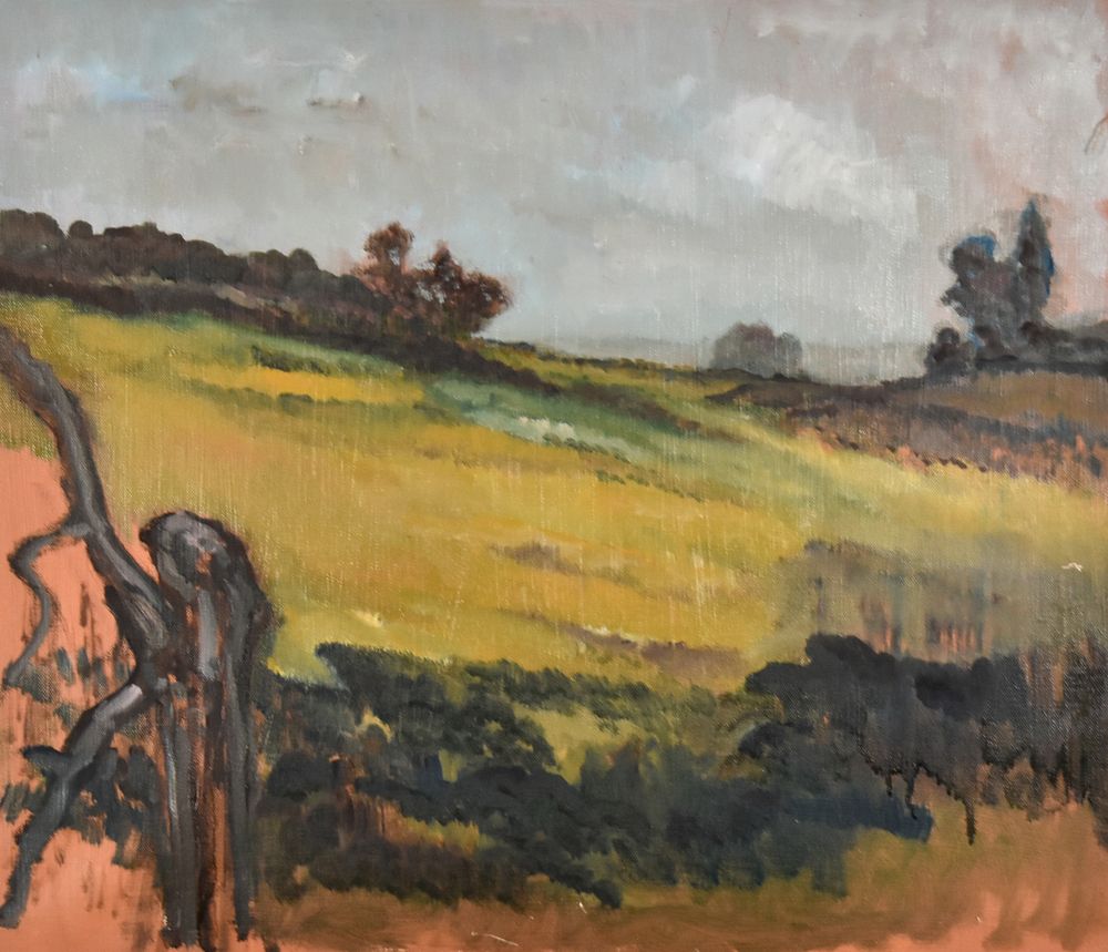 Lot 404: Oil on Canvas Impressionist Landscape with Gnarled Tree