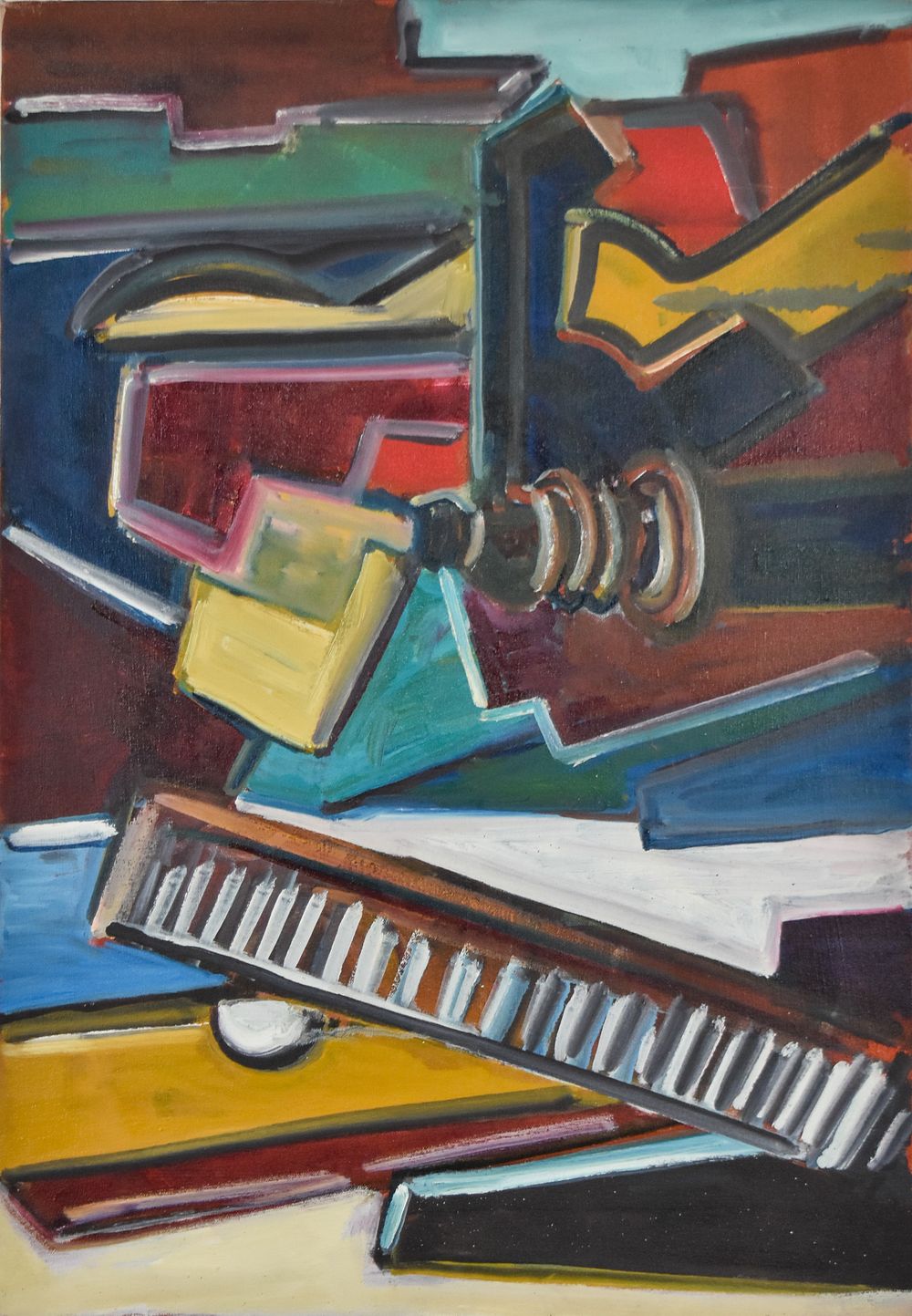 Lot 405: Oil on Canvas Cubist Abstract Composition