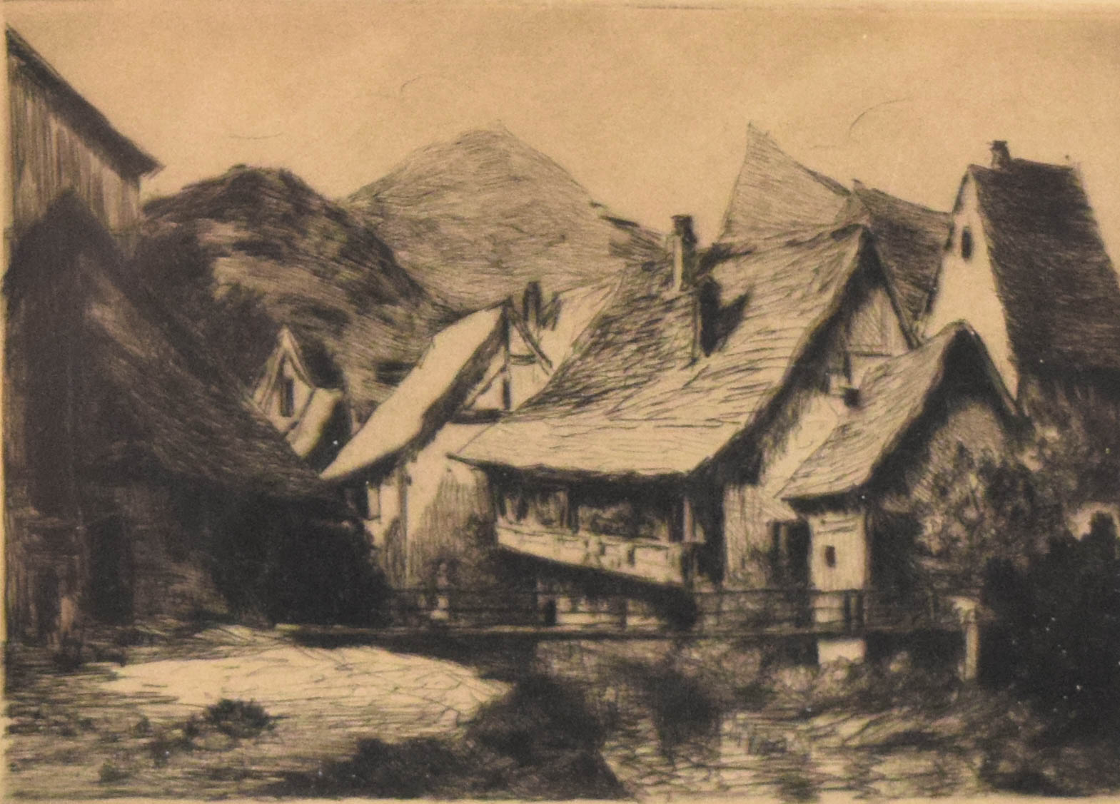 Pair of Etchings French Architectural Views Attributed to Charlotte Therese Darche