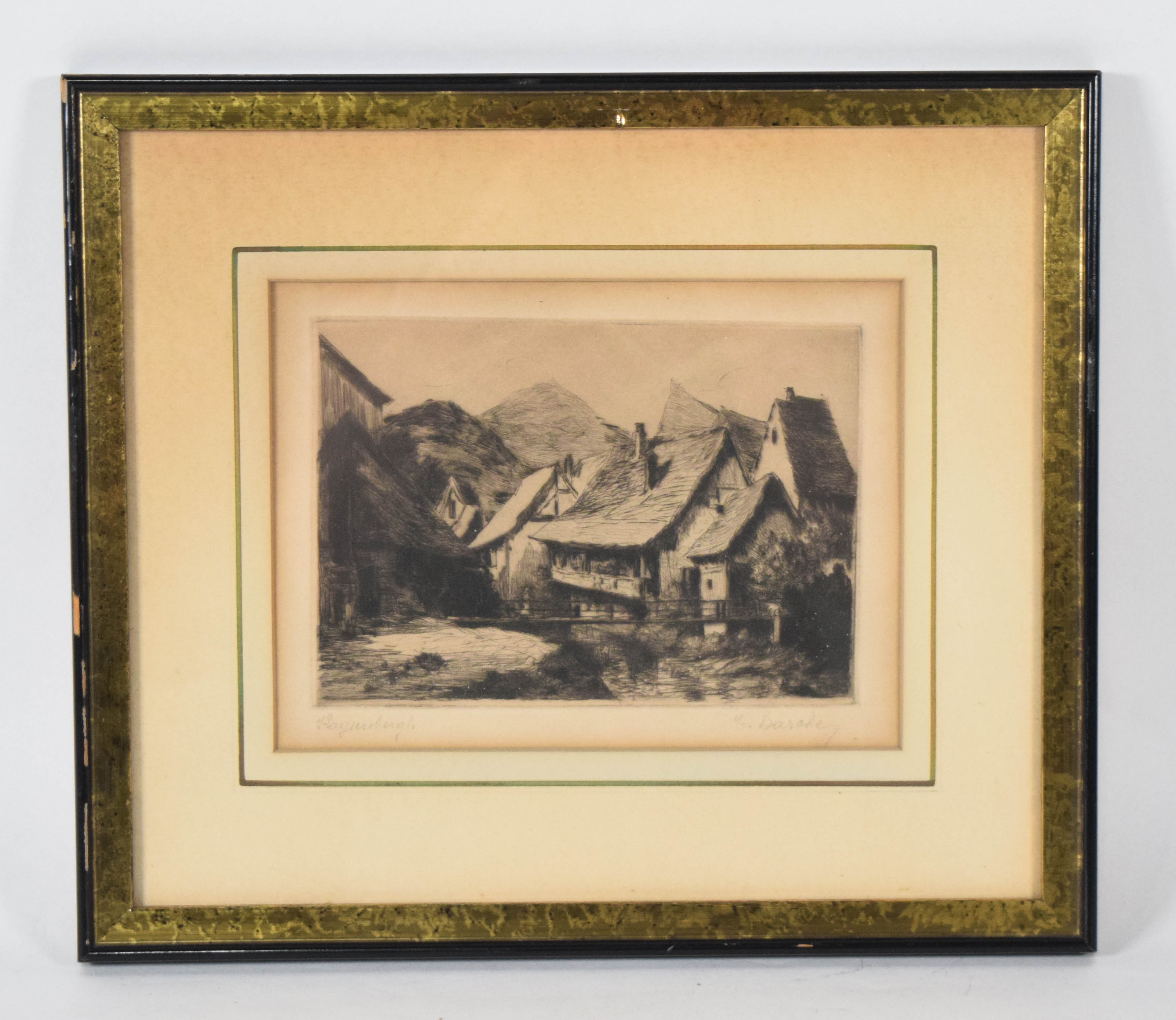 Pair of Etchings French Architectural Views Attributed to Charlotte Therese Darche