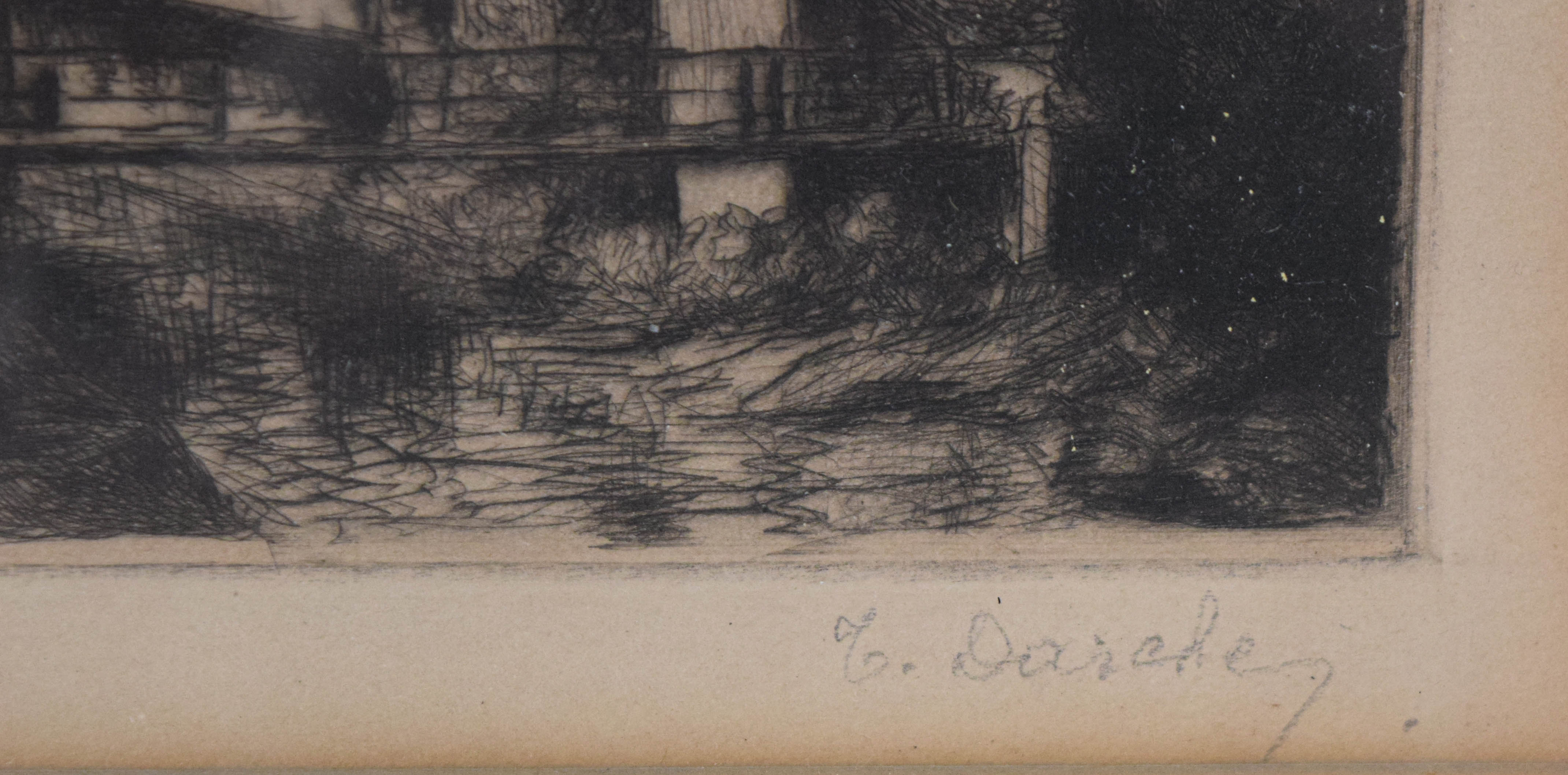 Pair of Etchings French Architectural Views Attributed to Charlotte Therese Darche