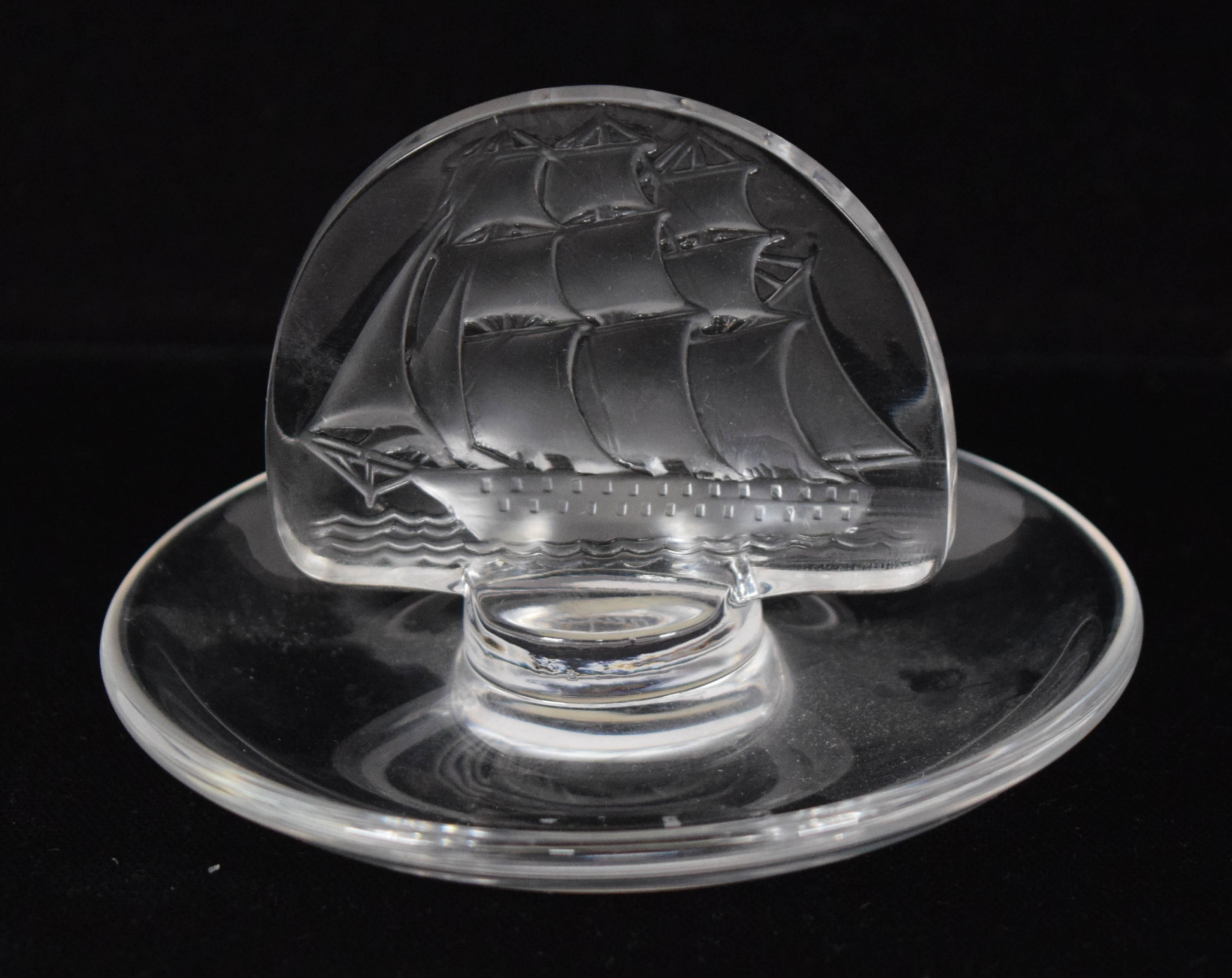 Group of 3 Lalique Crystal Objects Incl Figurine Bowl and Ring Dish