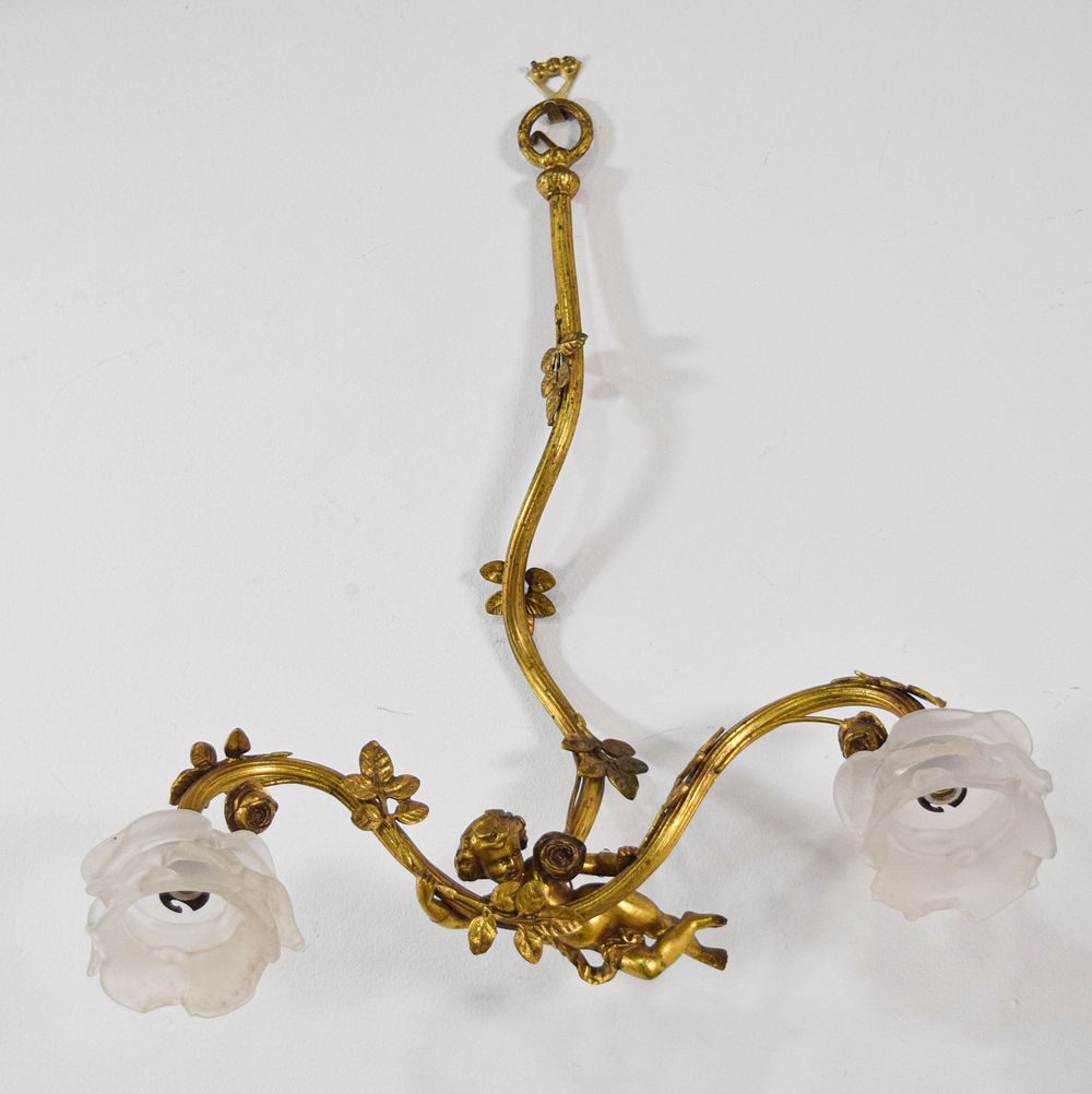 Lot 265: Rococo Revival Style Gilt Metal and Frosted Glass Wall Sconce