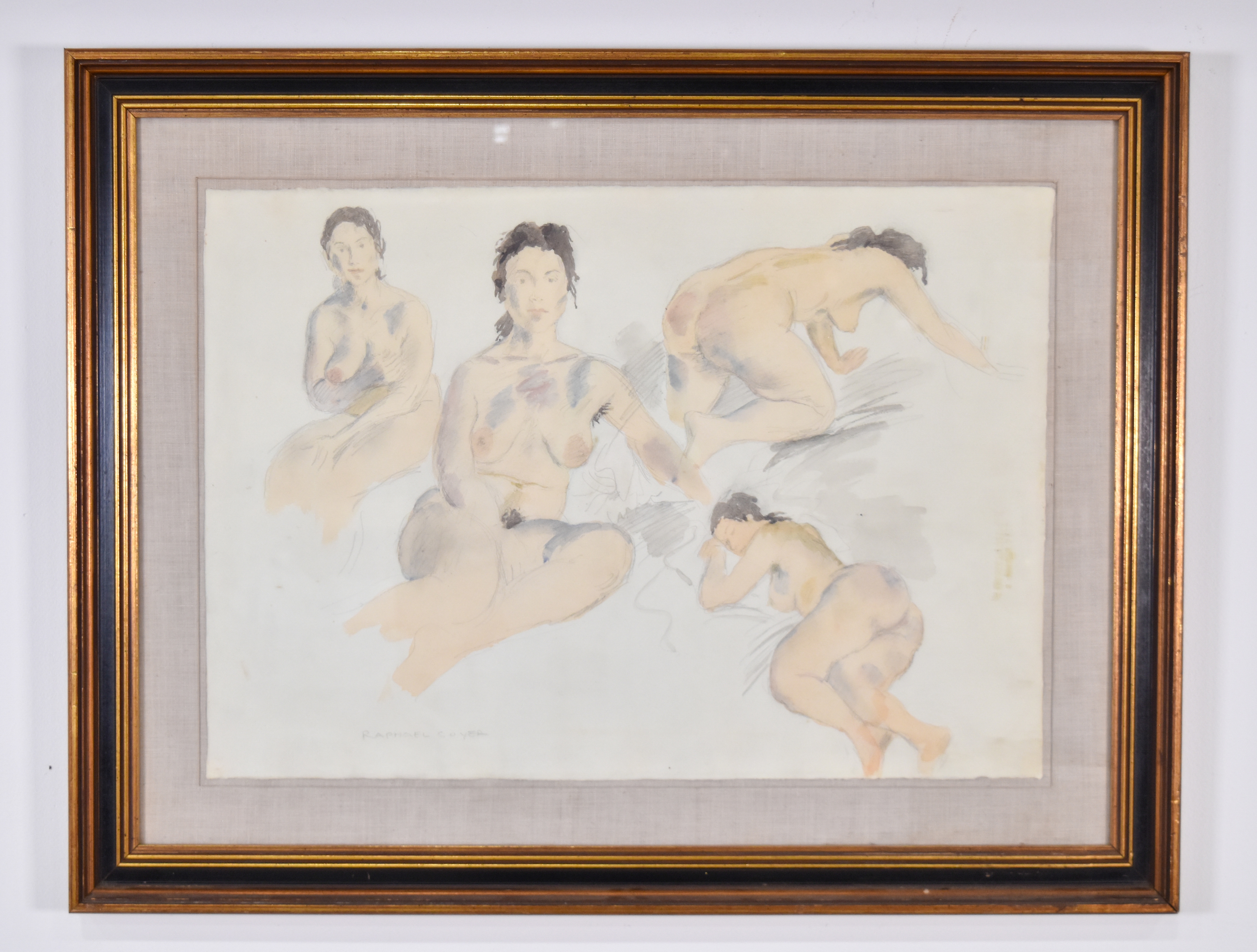 Raphael Soyer Watercolor and Graphite on Paper Four Female Nudes