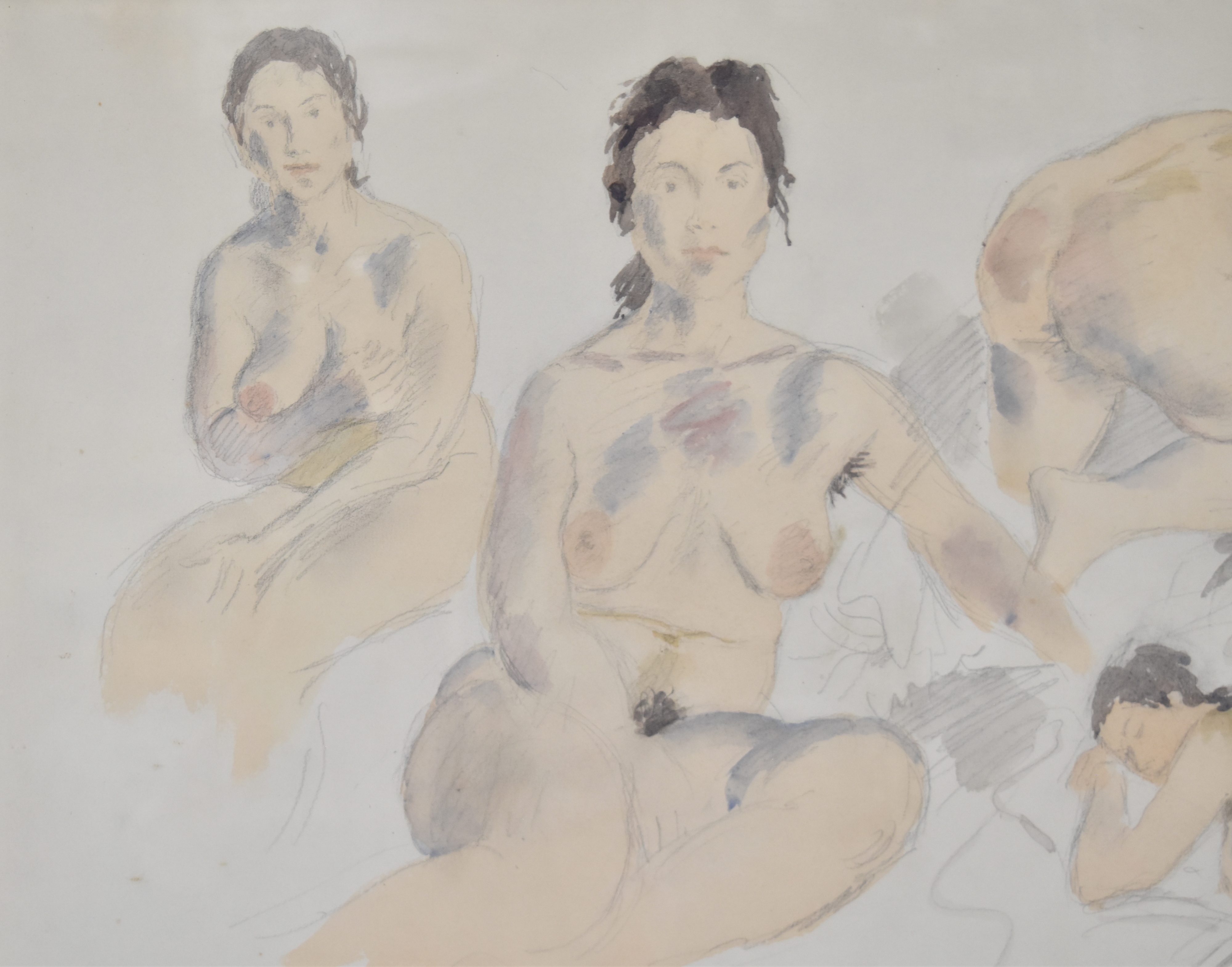 Raphael Soyer Watercolor and Graphite on Paper Four Female Nudes