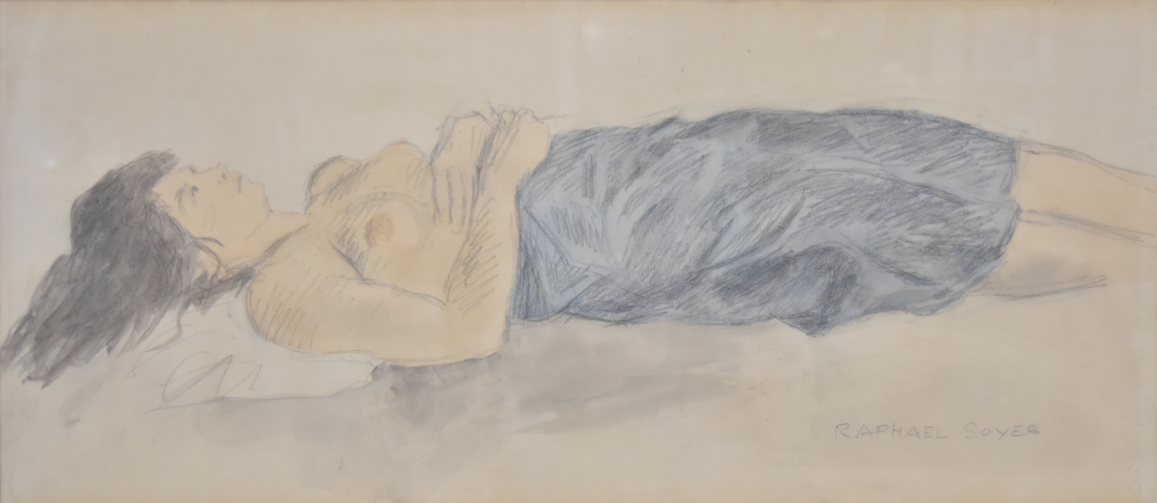 Raphael Soyer Graphite and Colored Pencil on Paper Reclining Nude