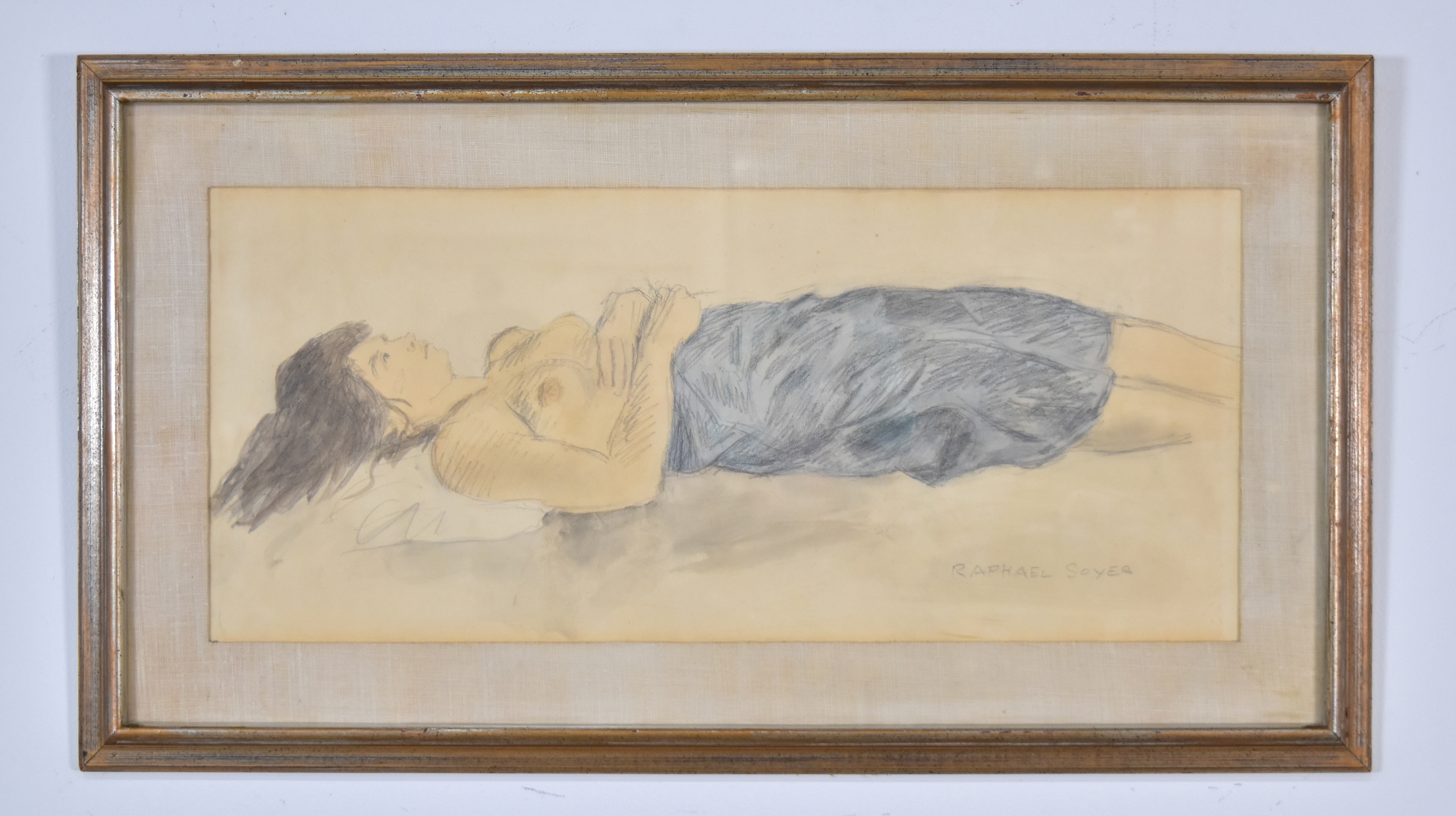 Raphael Soyer Graphite and Colored Pencil on Paper Reclining Nude
