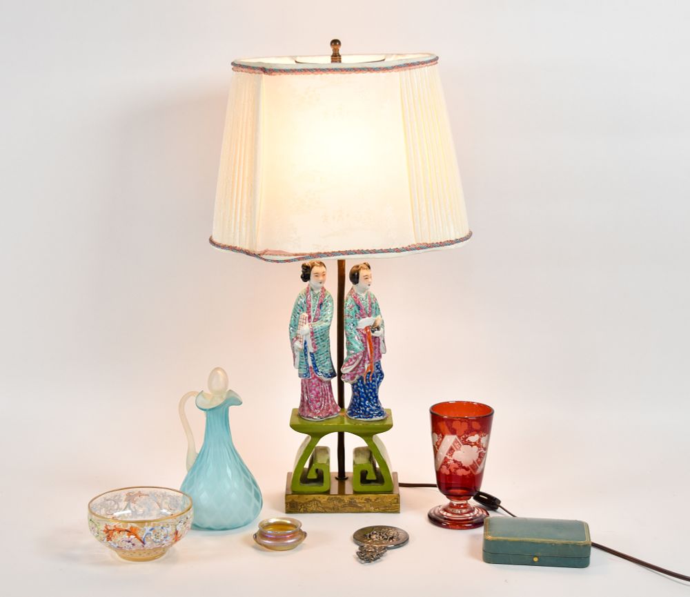 Lot 228: Assortment of Porcelain and Glass Decorative Table Items