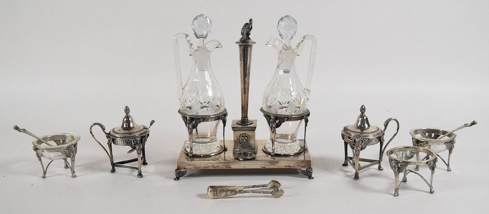 Lot 288: Ambroise Mignerot French Empire Silver and Cut Glass Cruet Set